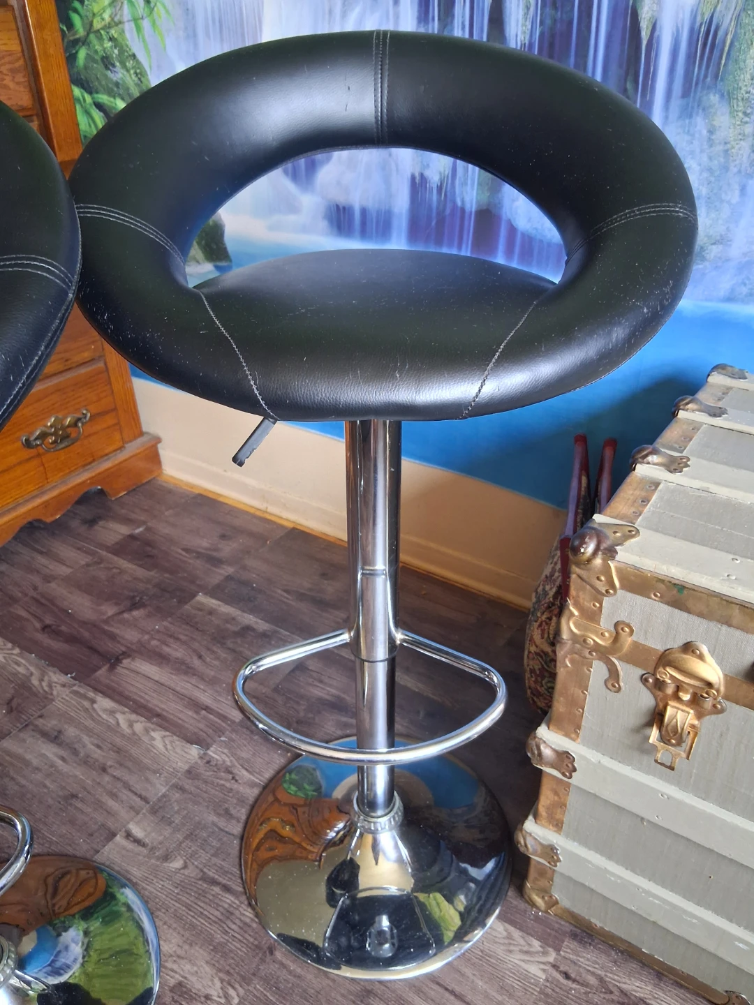 Pair of Black Faux Leather Bar Stools - photo 2