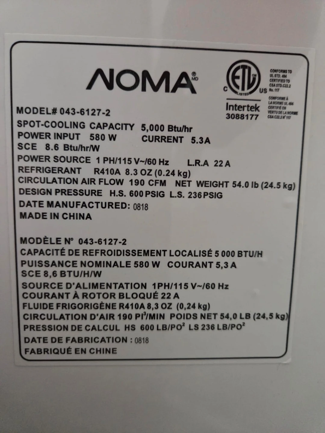 Noma Portable Air Conditioner (Delivery included in price !!!) - photo 4