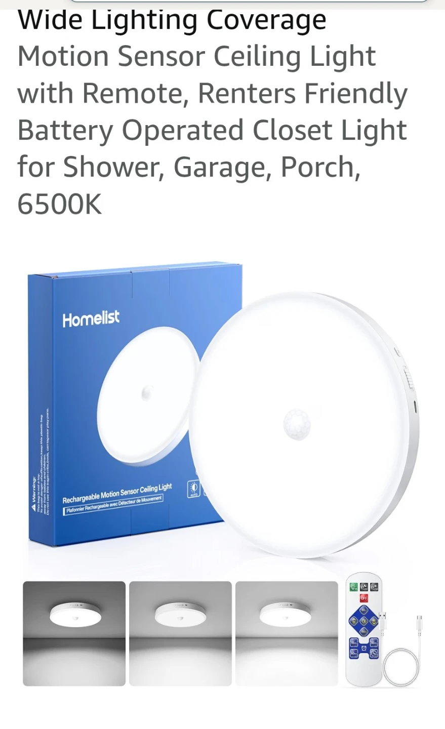 Homelist Rechargeable Motion Sensor Ceiling Light with Remote