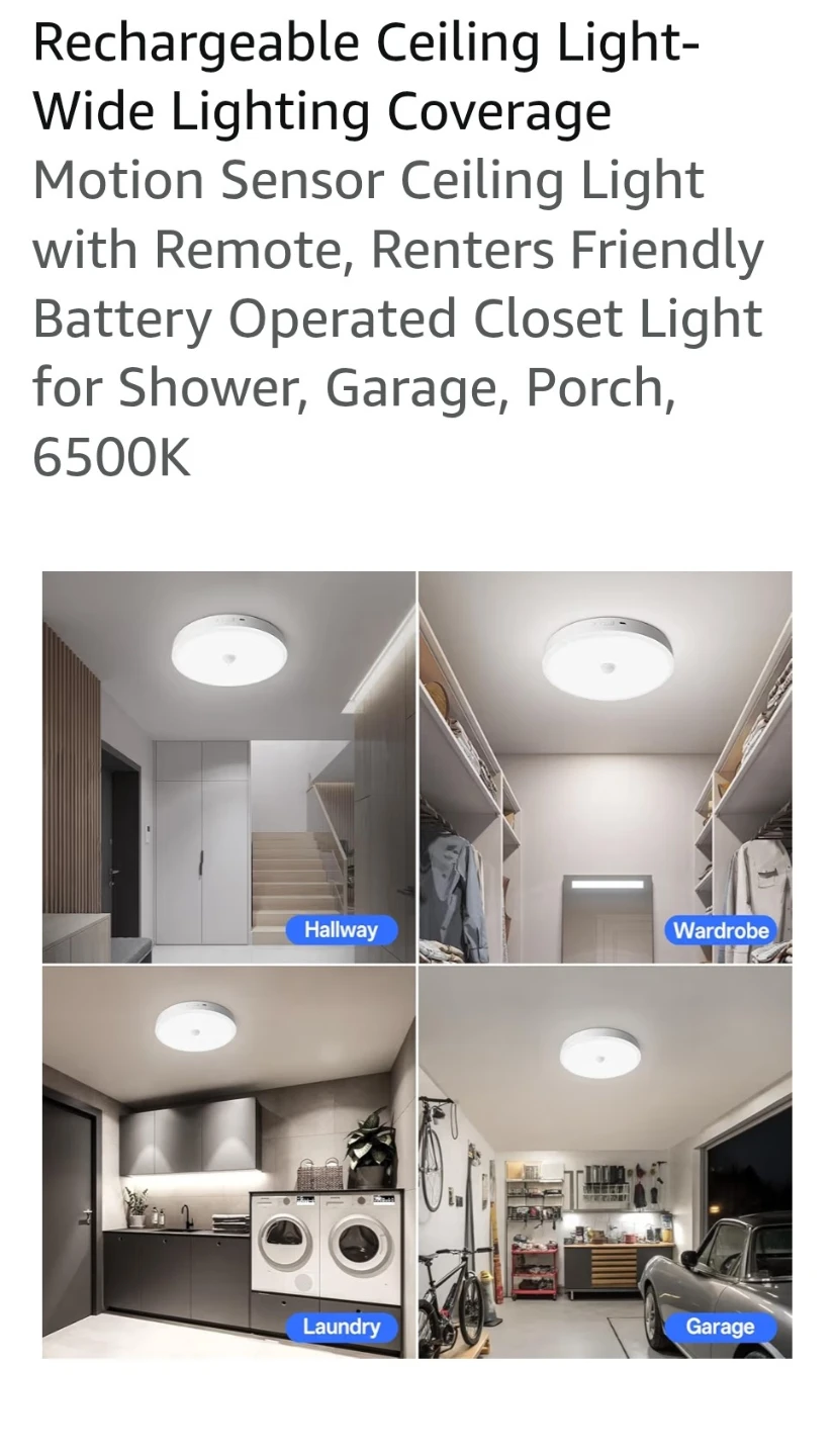 Homelist Rechargeable Motion Sensor Ceiling Light with Remote - photo 2