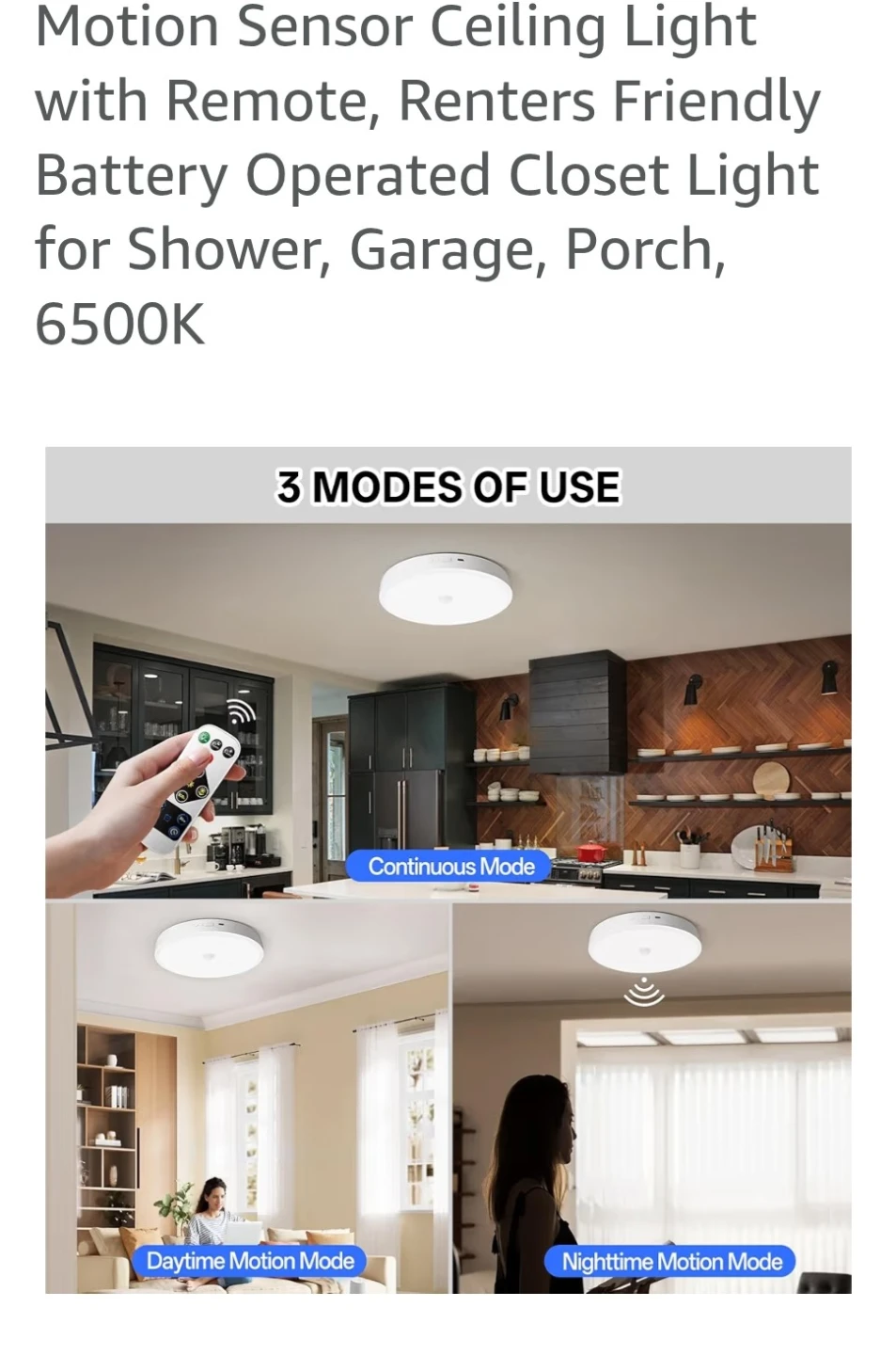 Homelist Rechargeable Motion Sensor Ceiling Light with Remote - photo 3