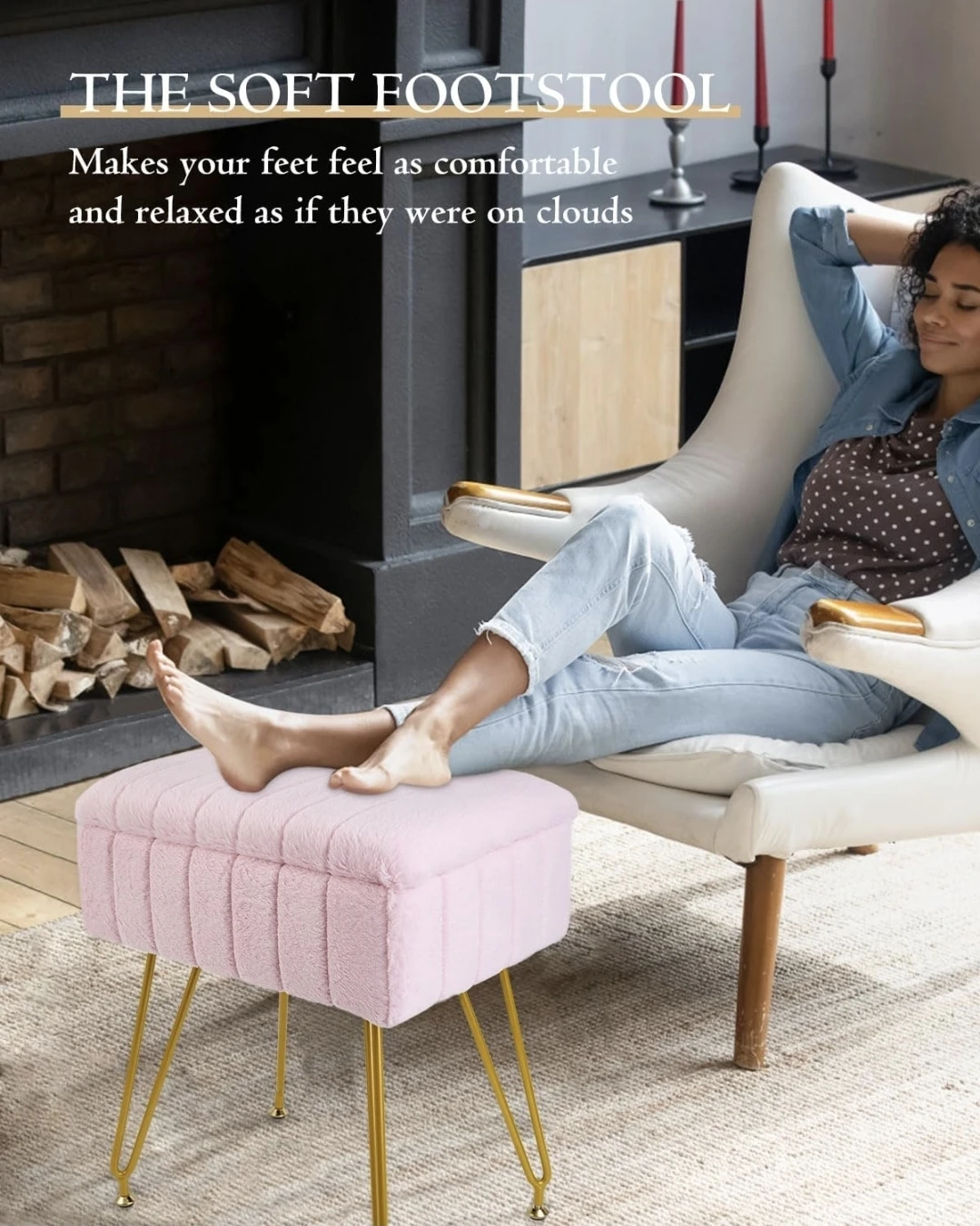 Pink Faux Fur Storage Ottoman Footstool - photo 5