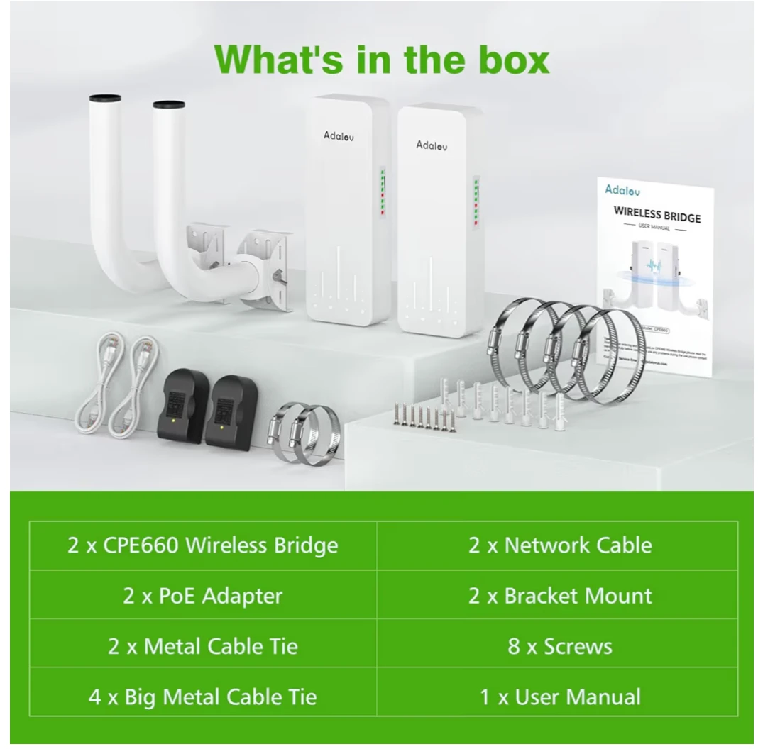 Adalov CPE660 Wireless Bridge Network Extender Kit