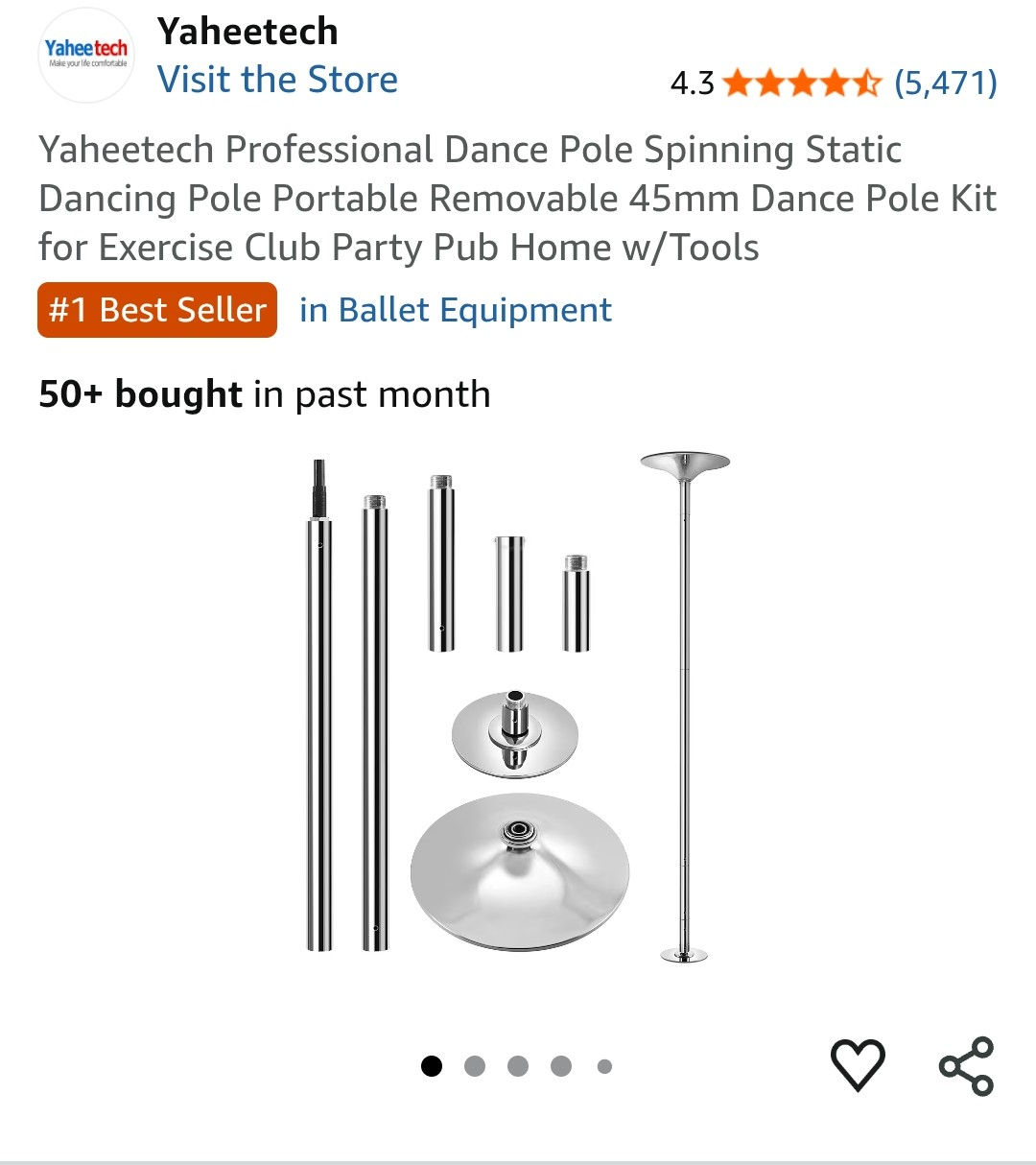 Yaheetech Professional Dance Pole Kit - Spinning/Static 45mm