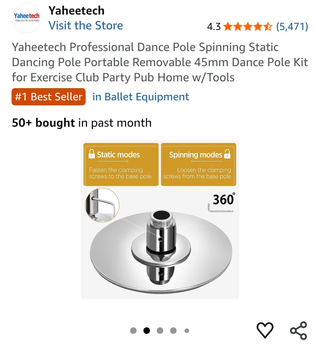 Yaheetech Professional Dance Pole Kit - Spinning/Static 45mm - photo 2