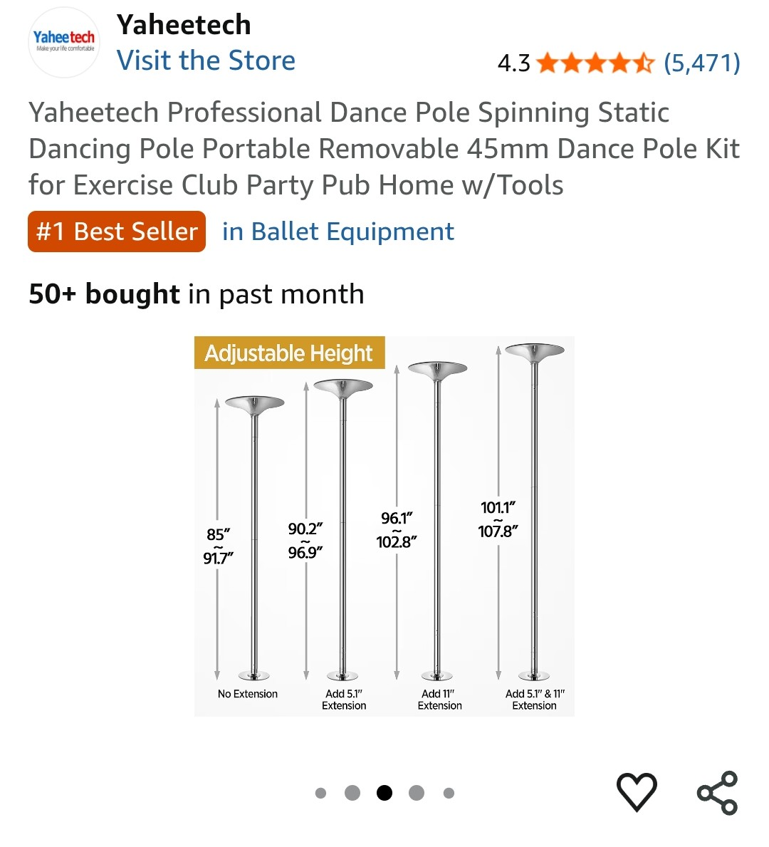 Yaheetech Professional Dance Pole Kit - Spinning/Static 45mm - photo 4