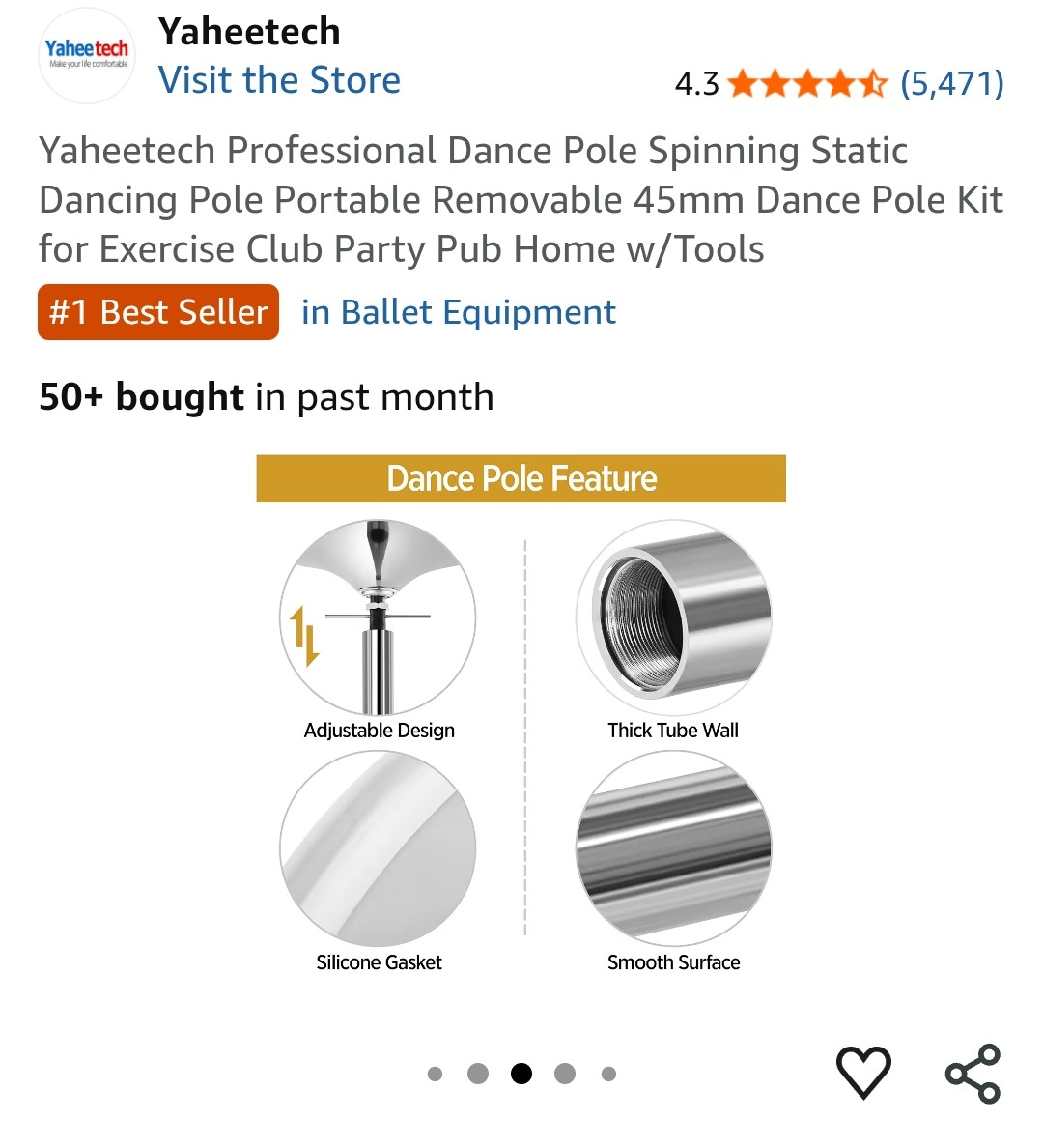 Yaheetech Professional Dance Pole Kit - Spinning/Static 45mm - photo 5