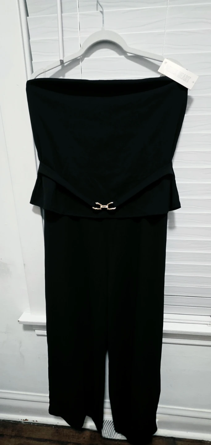 Derek Heart Black Strapless Jumpsuit with Gold Buckle