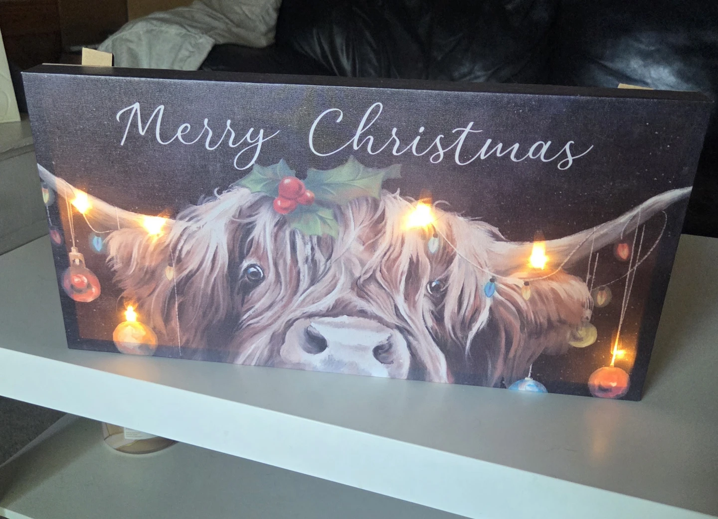 Light-Up Highland Cow "Merry Christmas" Canvas Art