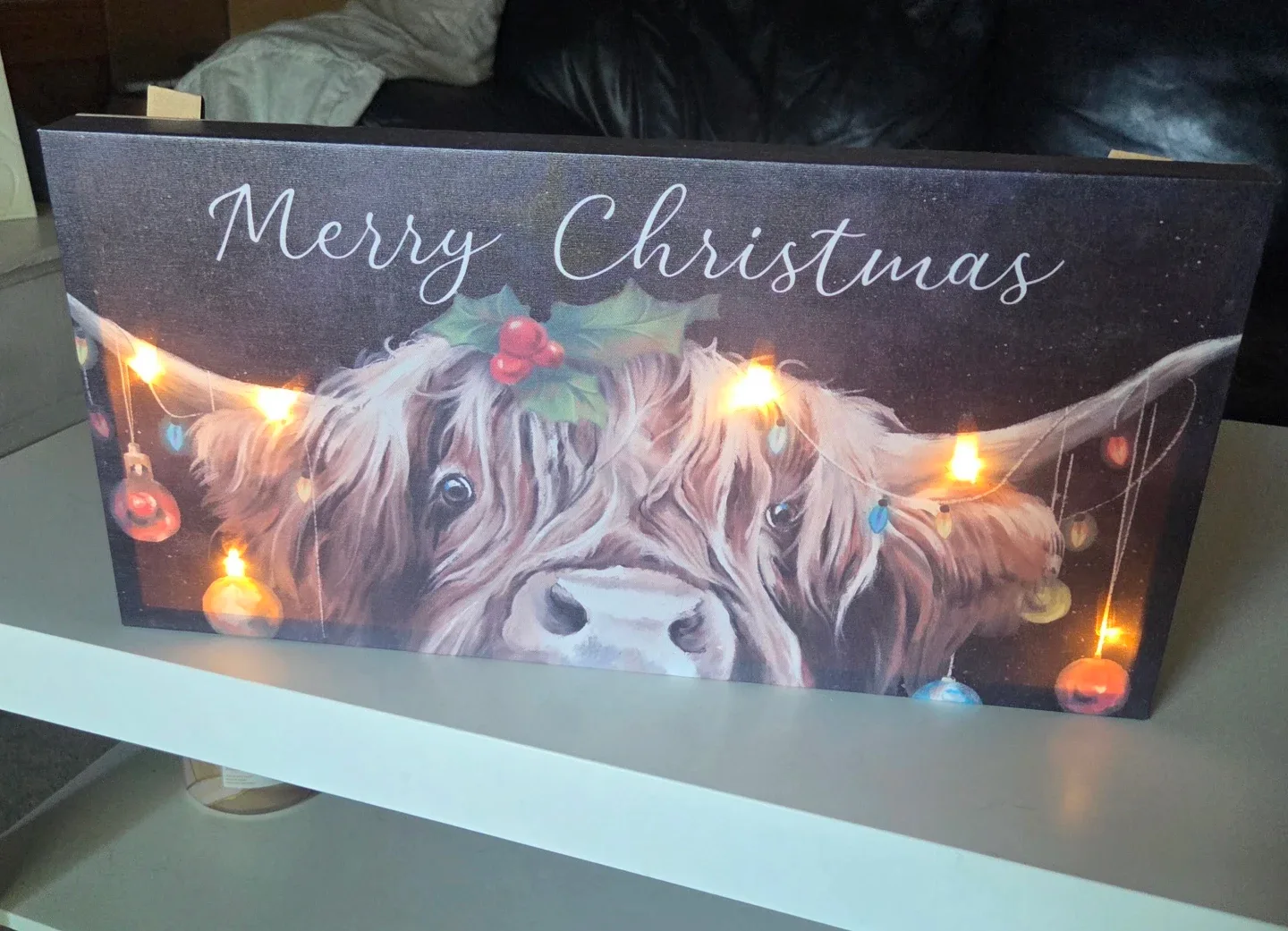 Light-Up Highland Cow "Merry Christmas" Canvas Art