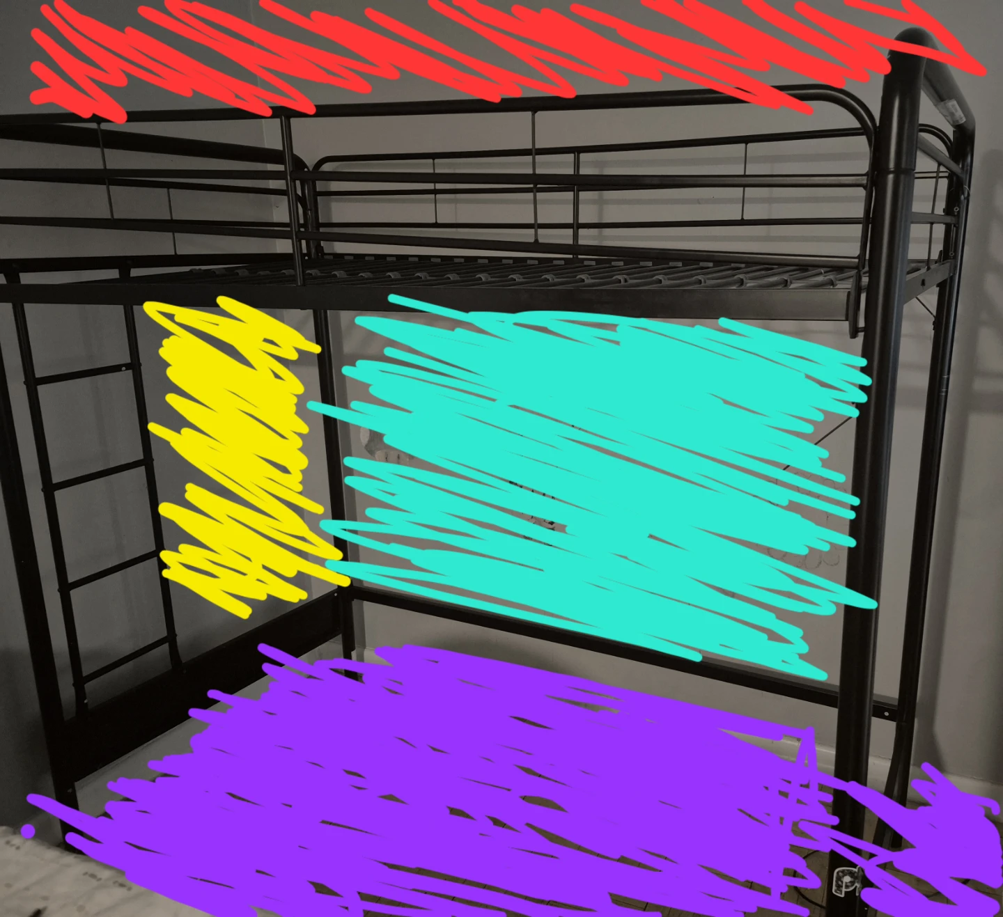 Black Metal Bunk/Loft Bed Frame with Two Ladders