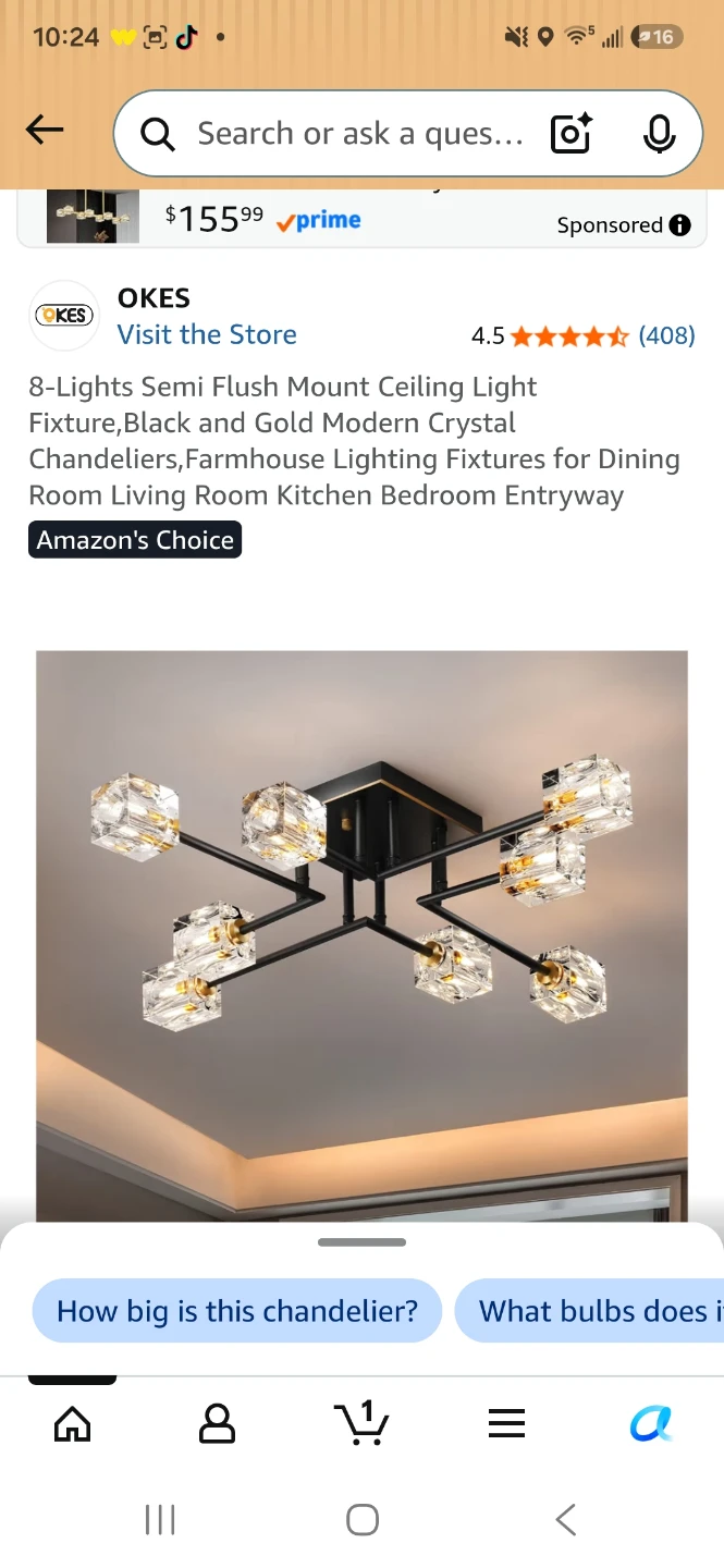 OKES 8-Light Semi Flush Mount Crystal Chandelier