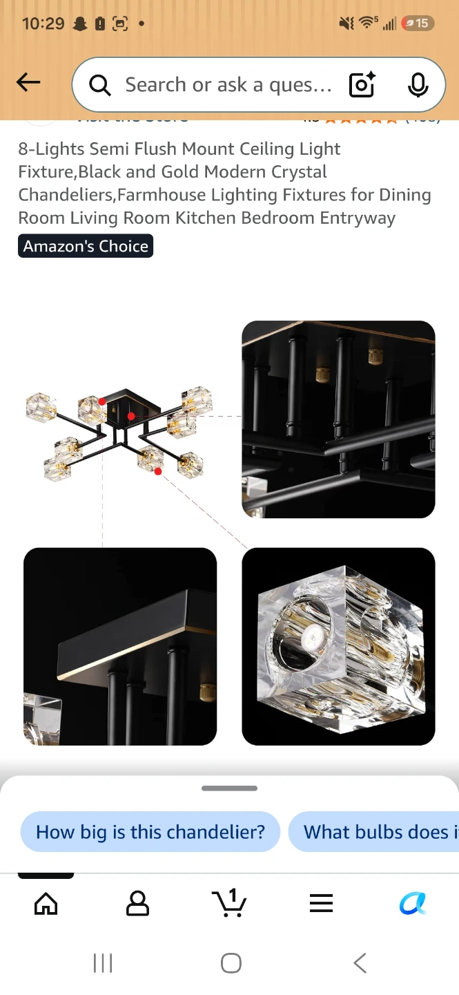 OKES 8-Light Semi Flush Mount Crystal Chandelier - photo 2