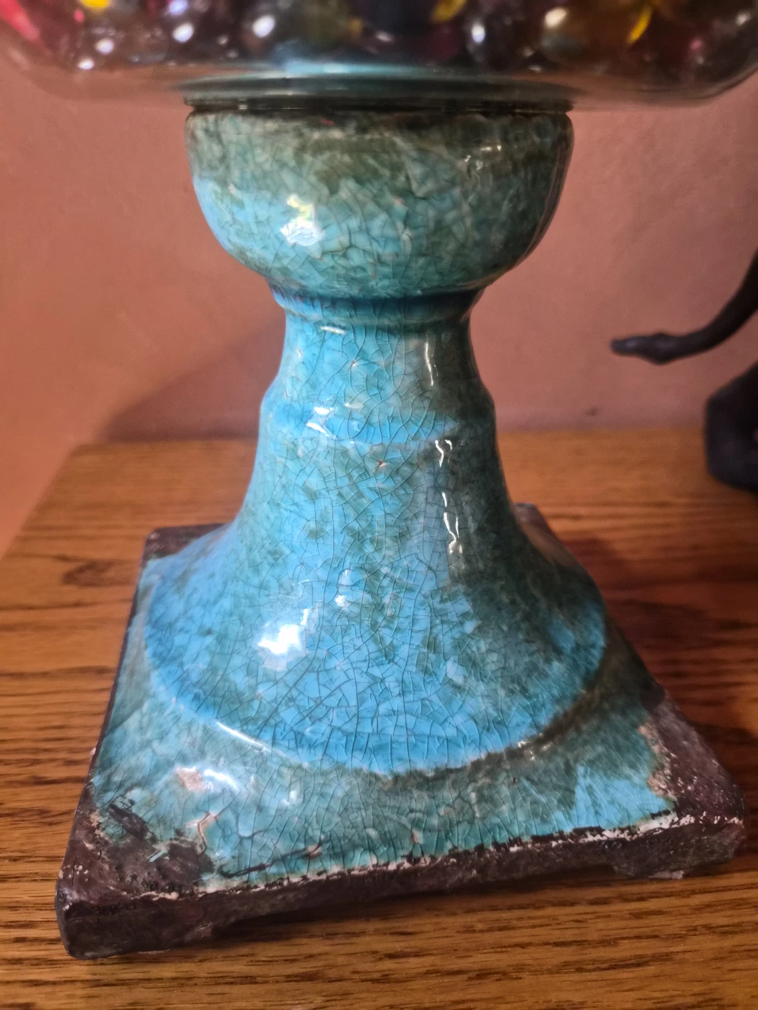 Decorative Turquoise Pedestal Candle Holder with Lid - photo 4