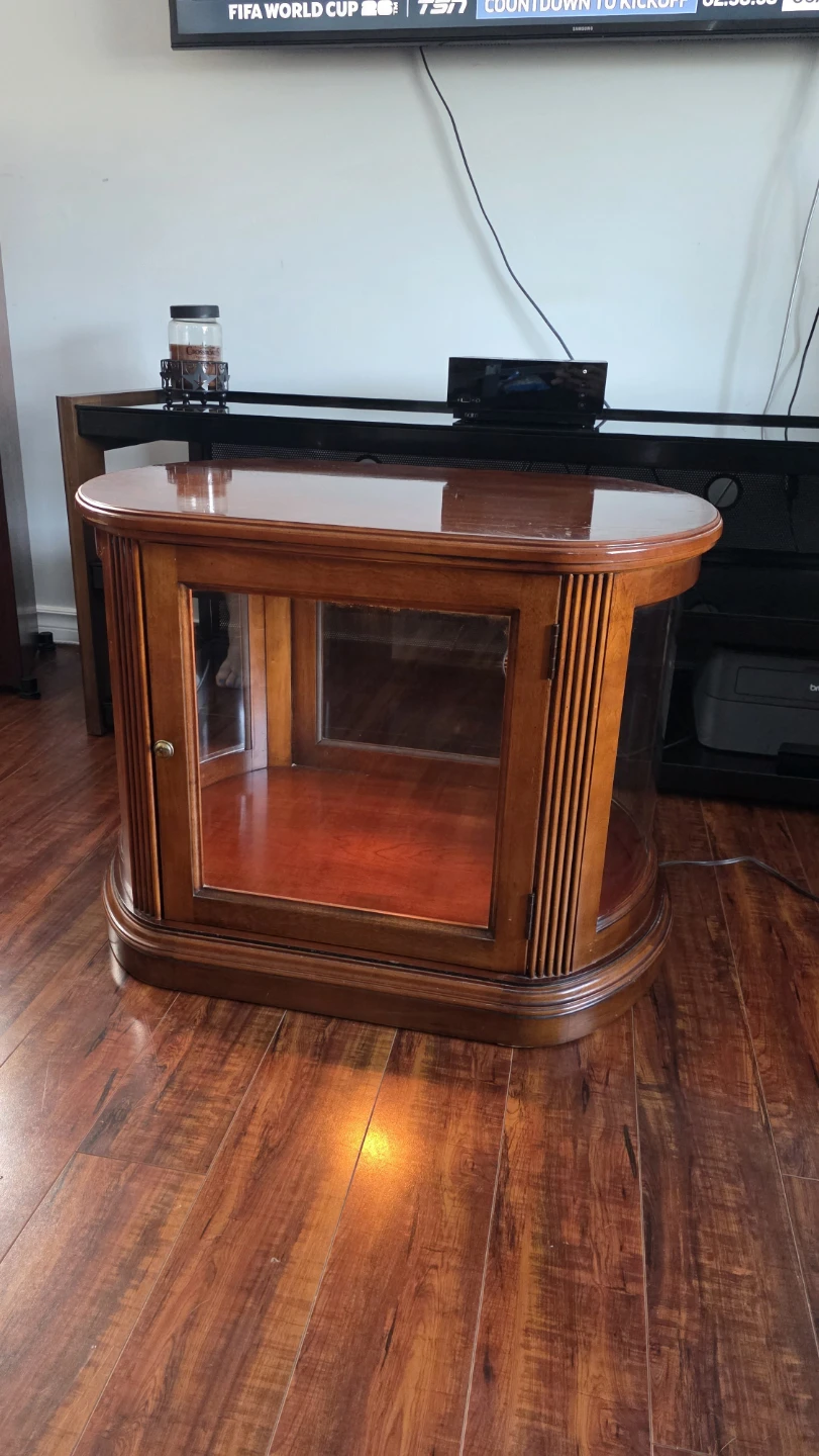 Wooden display table with glass doors - photo 2