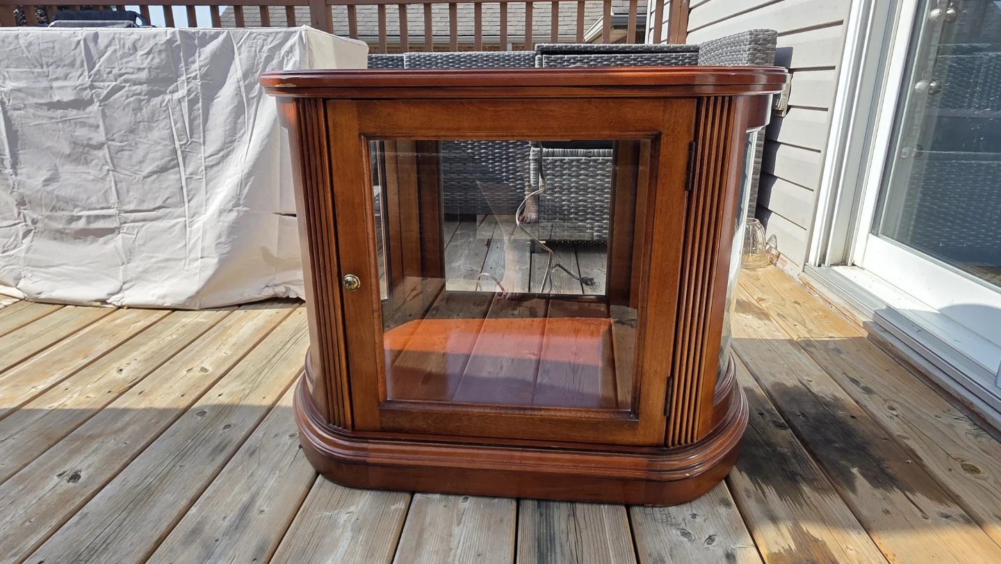 Wooden display table with glass doors - photo 3