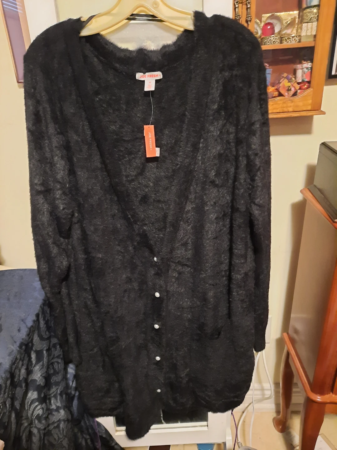 Joe Fresh Black Fuzzy Cardigan Plus Size 1X