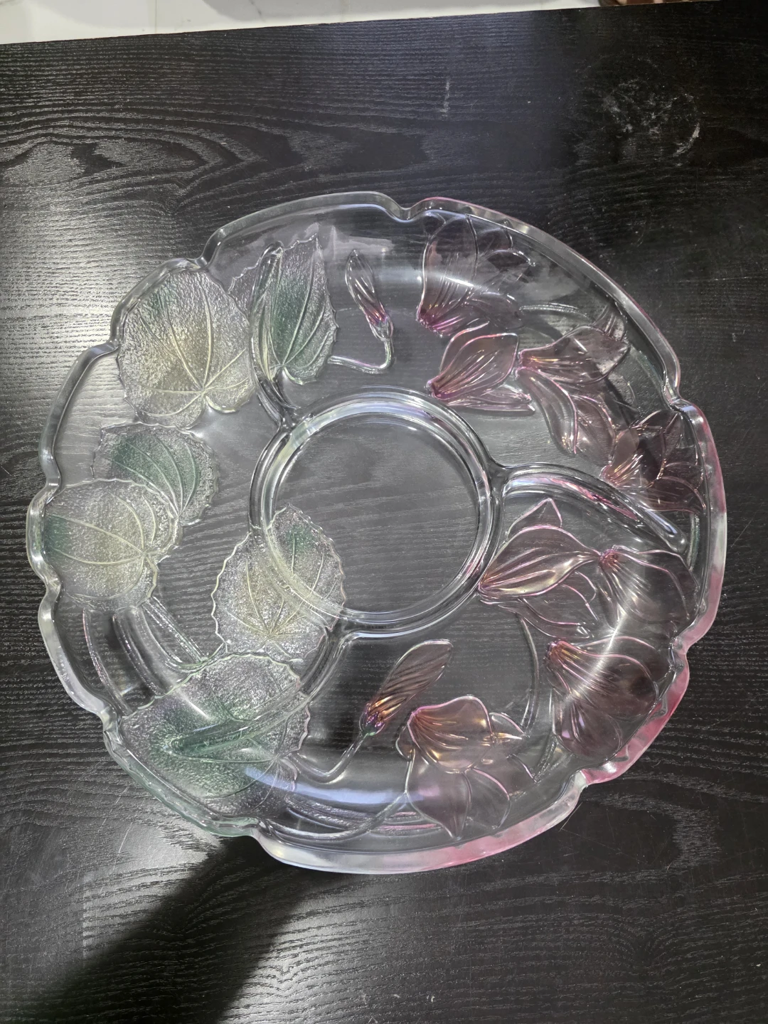 Glass Serving Platter with Floral Design