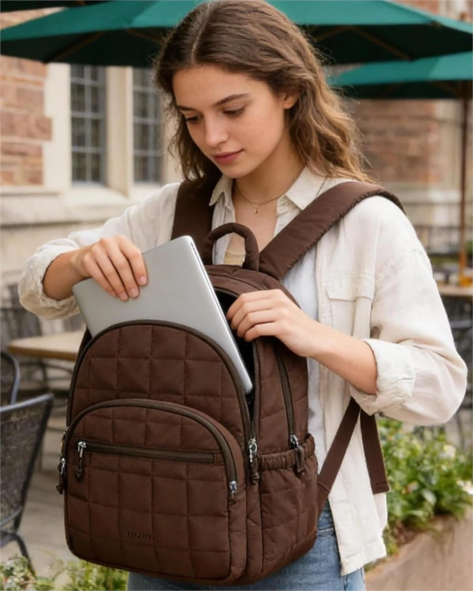 Bagsmart Quilted Backpack - Brown