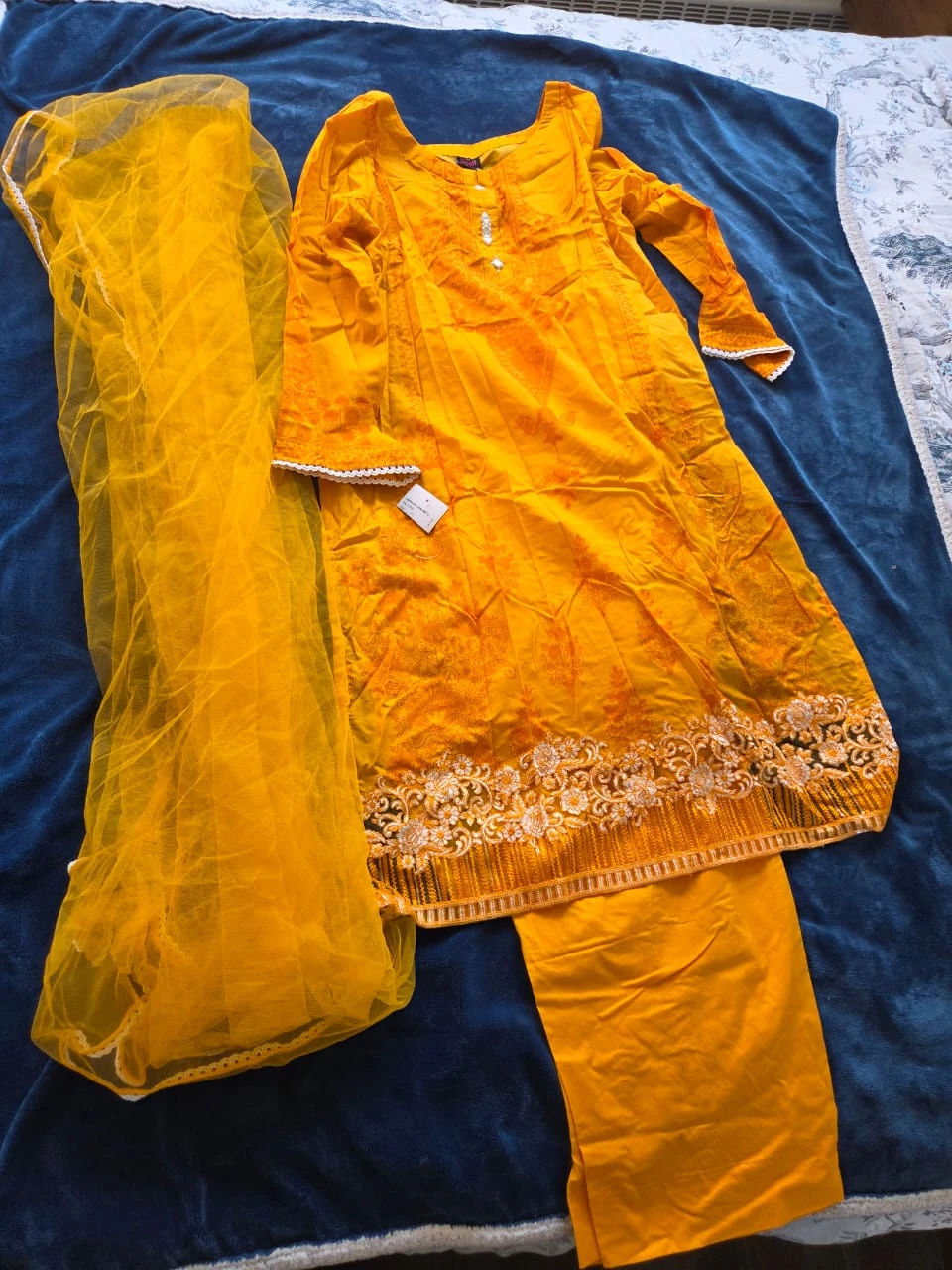 Yellow Kurti Pant and Dupatta Set