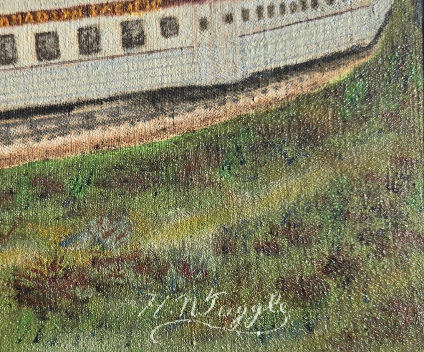 Vintage Canadian Pacific Train Oil Painting By H.N.Tuggle C.1956 - photo 4
