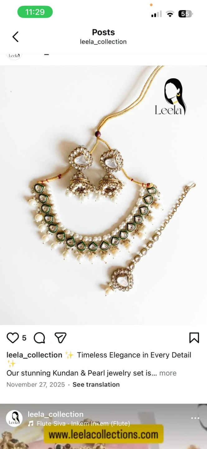 Leela Kundan & Pearl Jewelry Set with Earrings and tikka