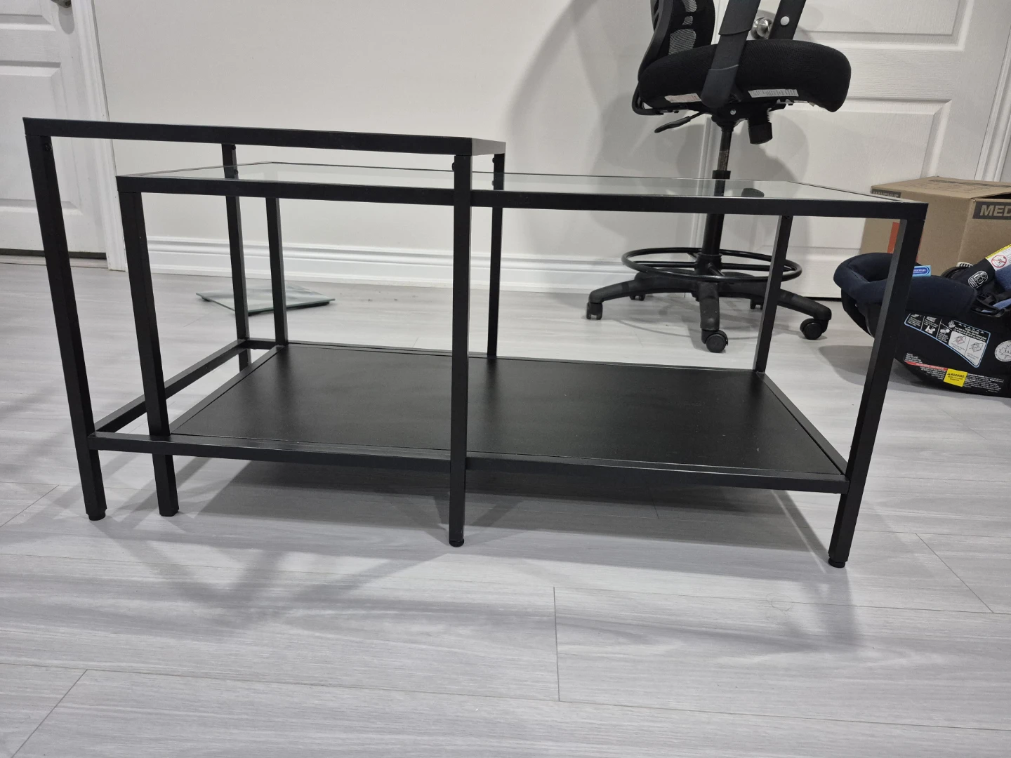 Set of 2 Black Metal Frame Glass Top Nesting Tables - photo 2