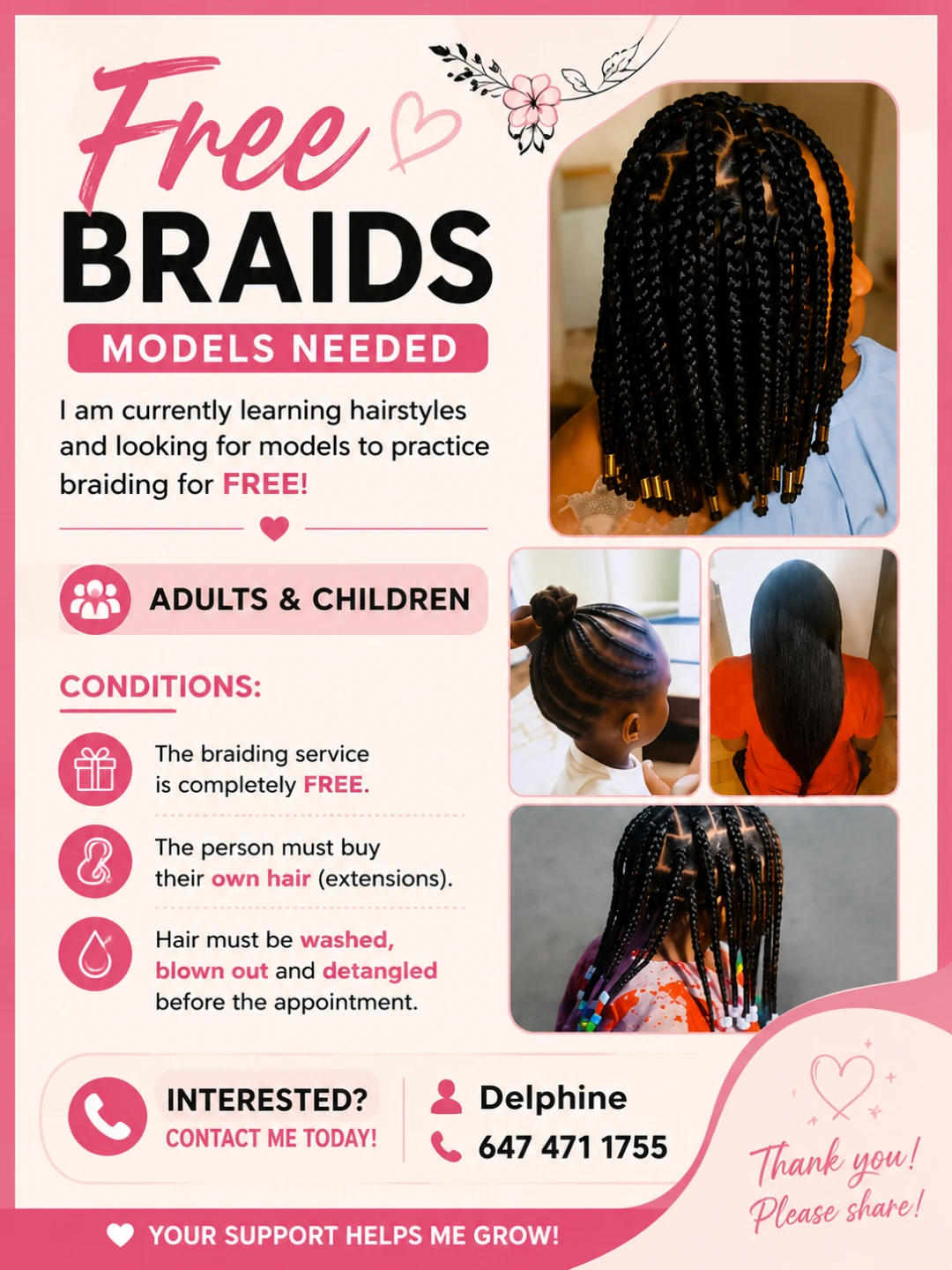 Free Braids - Models Needed