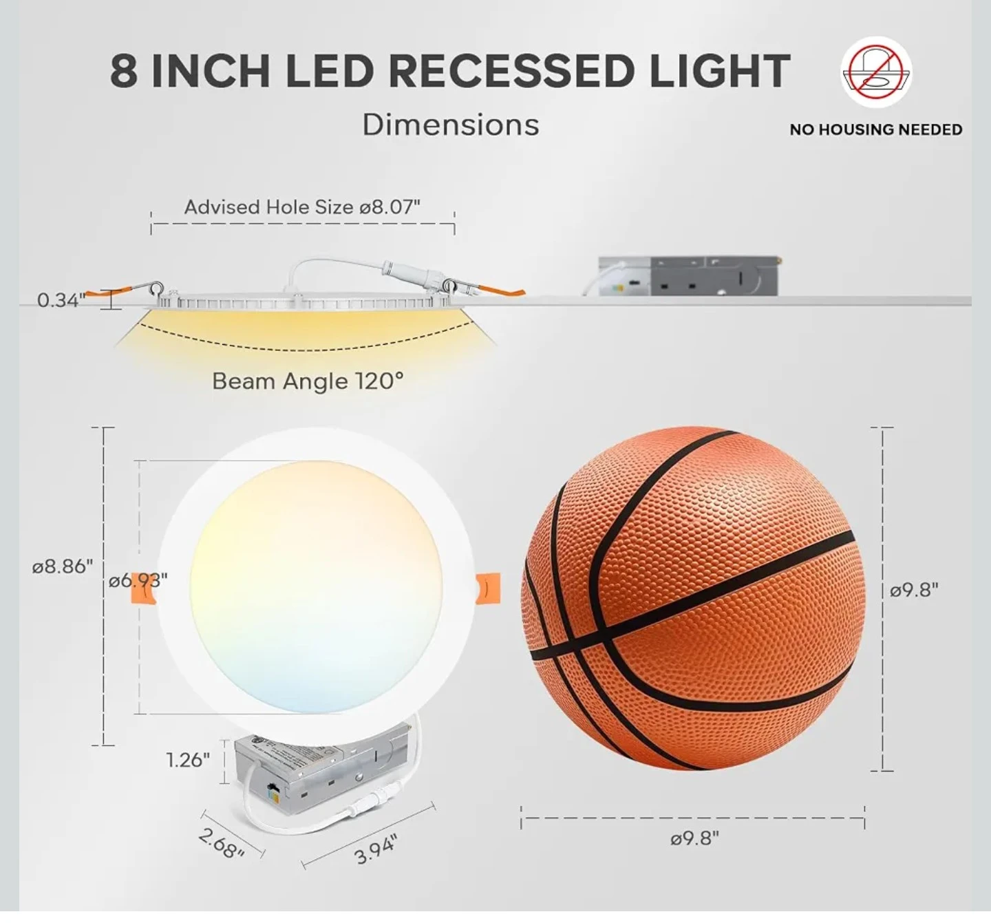 LVWIT 8" LED Recessed ceiling light -5 CCT adjustable -18W