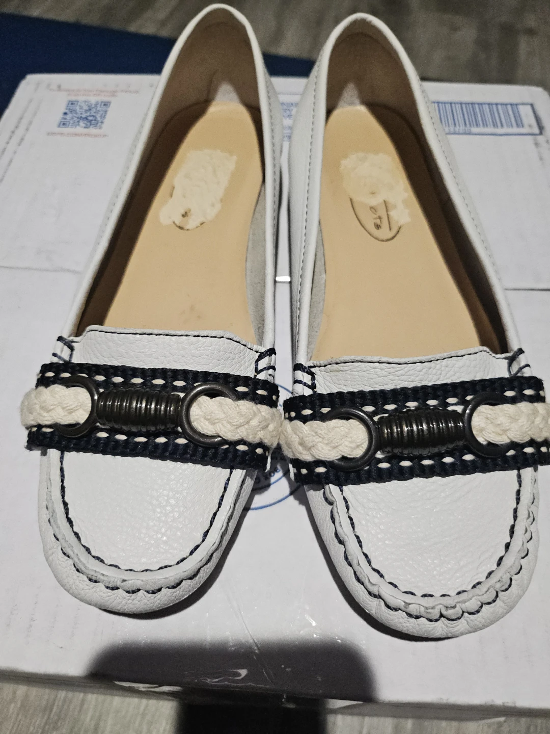 Talbots White Leather Rope Detail Loafers