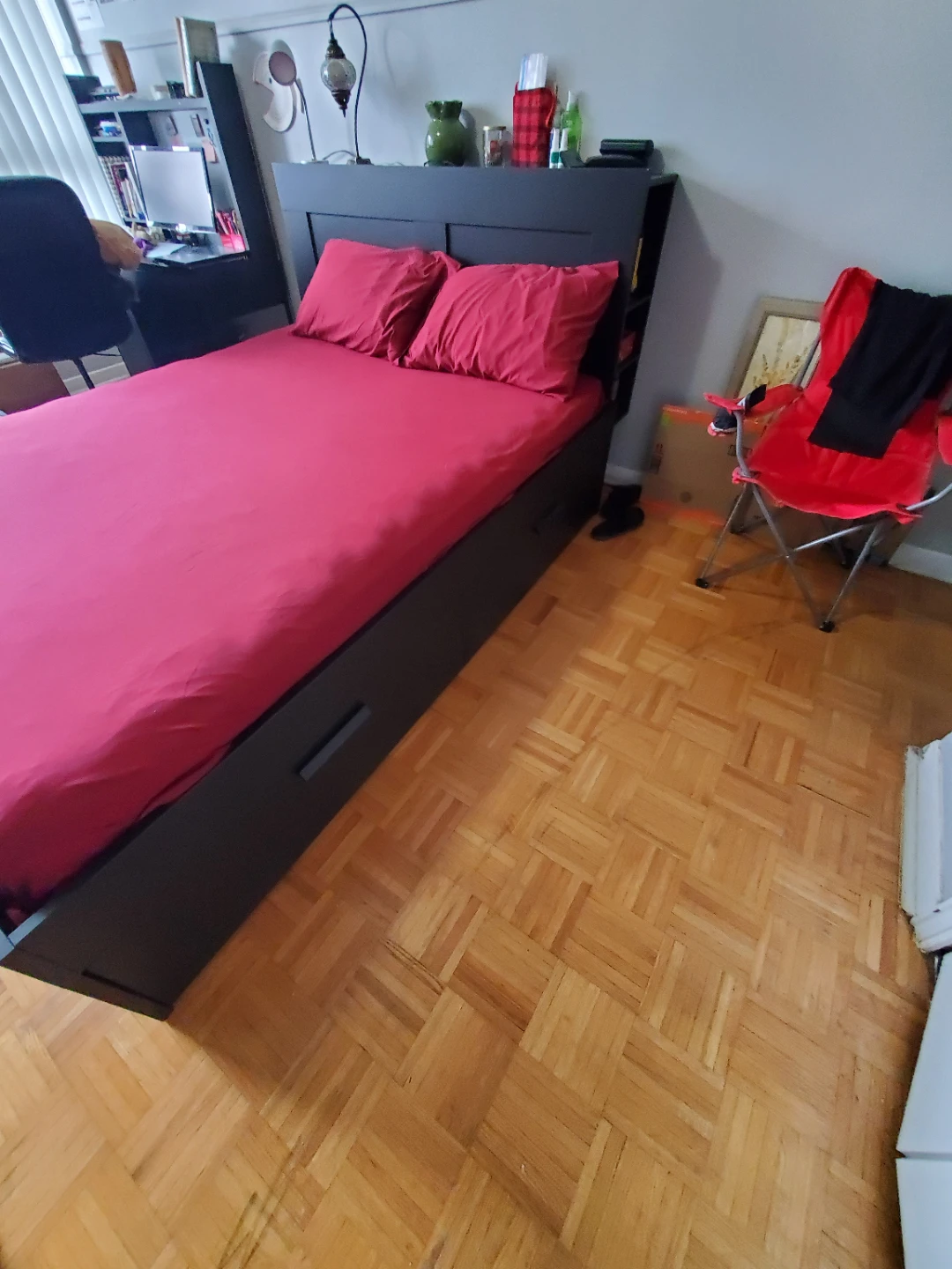 Black Wooden Bed Frame with Headboard Storage - photo 2