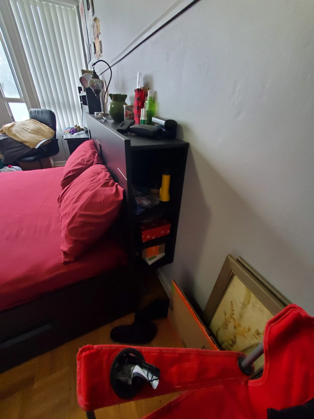 Black Wooden Bed Frame with Headboard Storage - photo 3