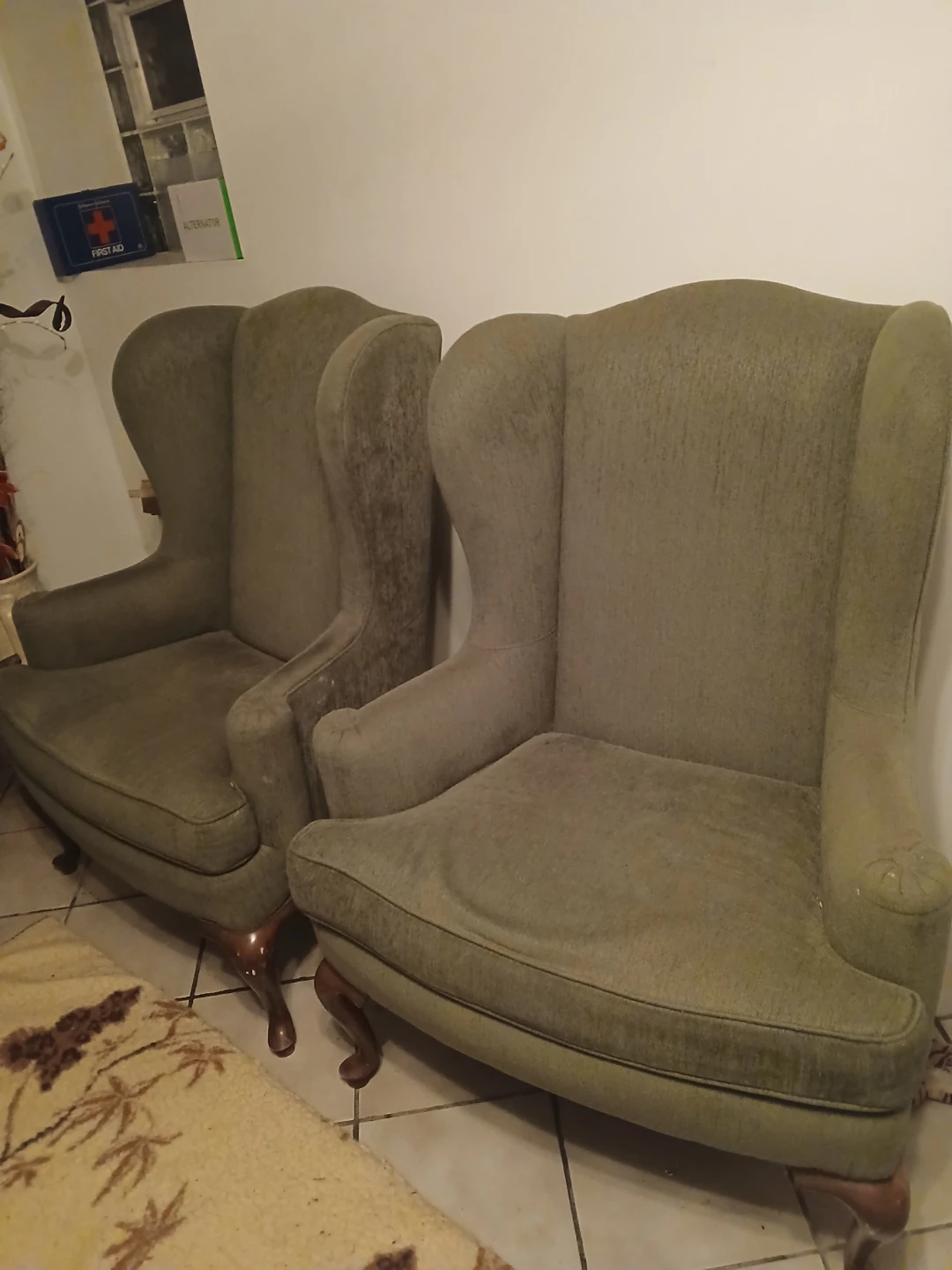 Pair of Green Wingback Chairs - photo 2