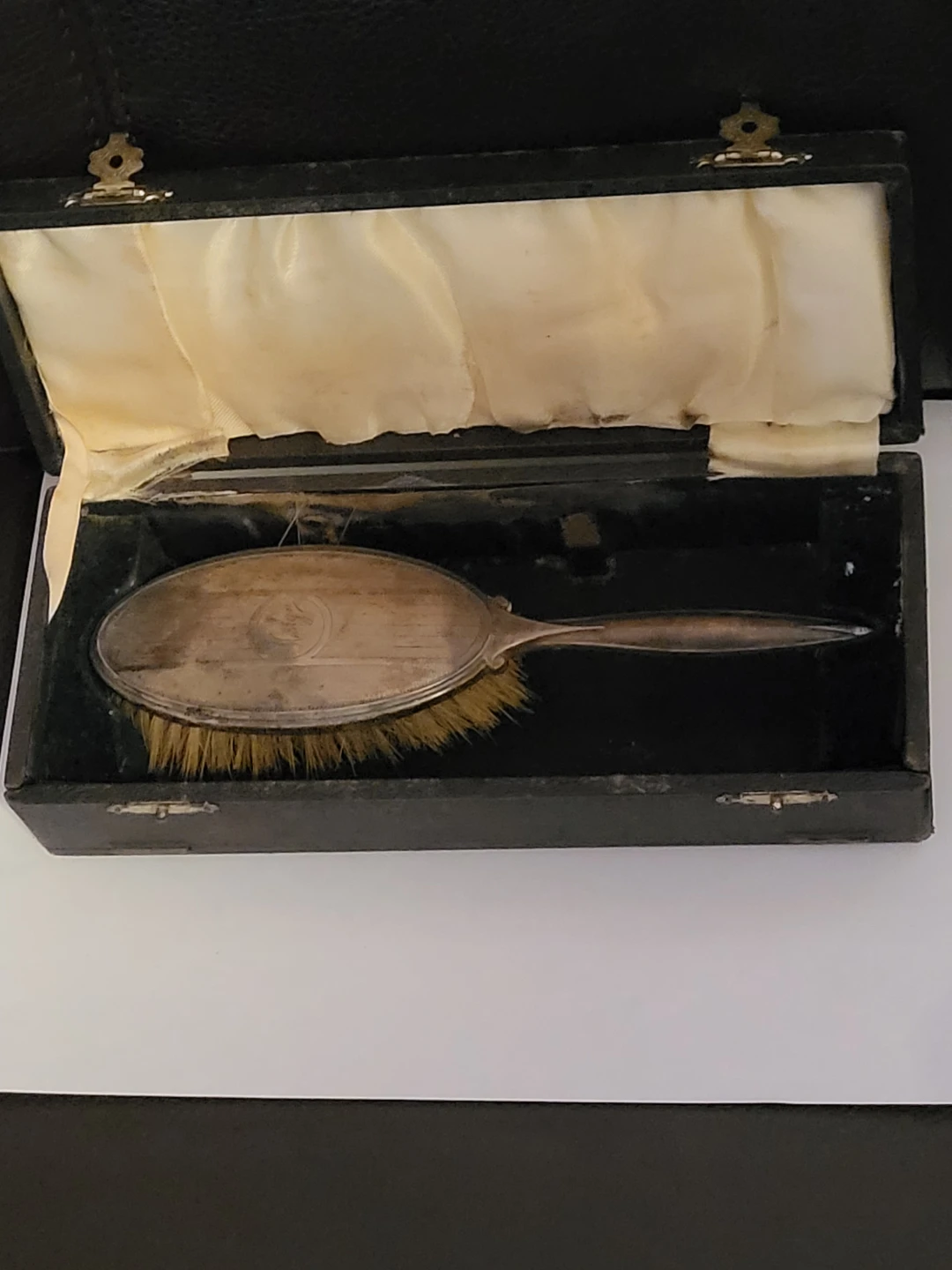 Vintage STERLING Merlyn Boar Bristle Hair Brush with Case