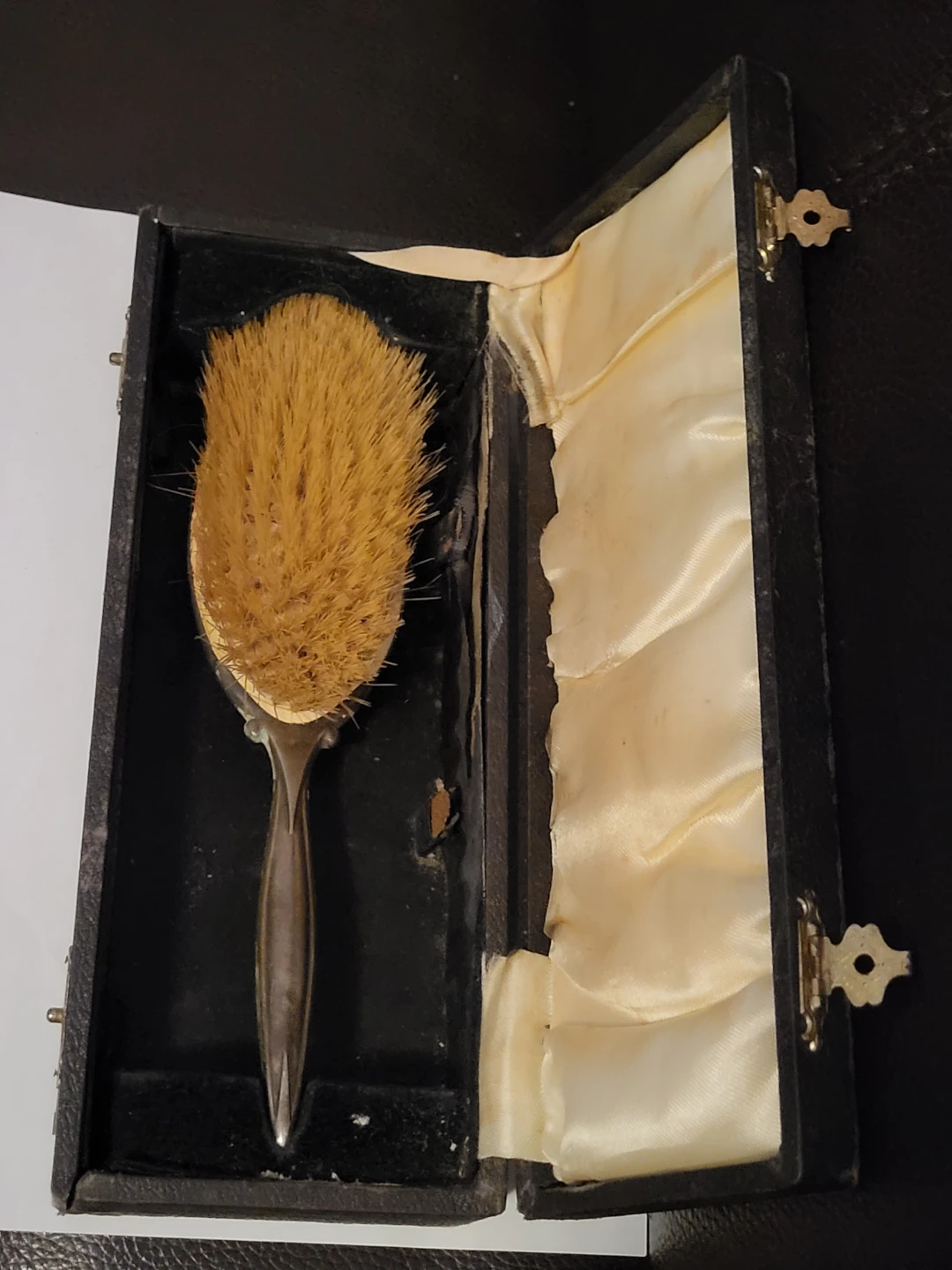 Vintage STERLING Merlyn Boar Bristle Hair Brush with Case - photo 2
