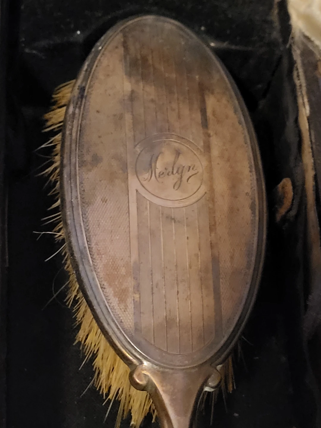 Vintage STERLING Merlyn Boar Bristle Hair Brush with Case - photo 3