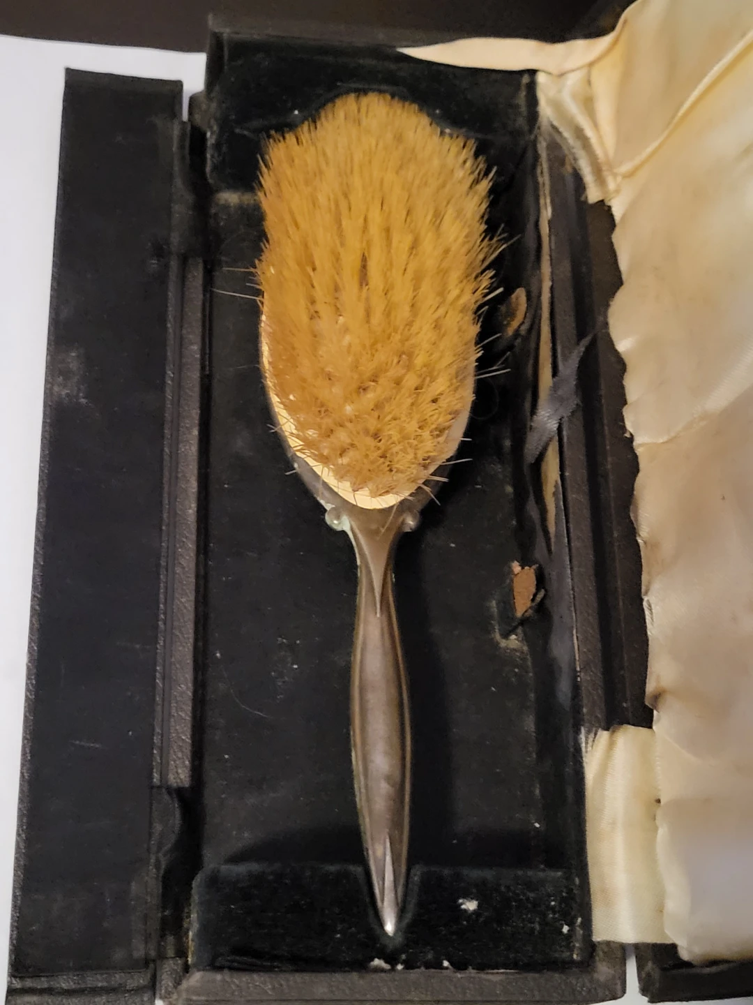 Vintage STERLING Merlyn Boar Bristle Hair Brush with Case - photo 5