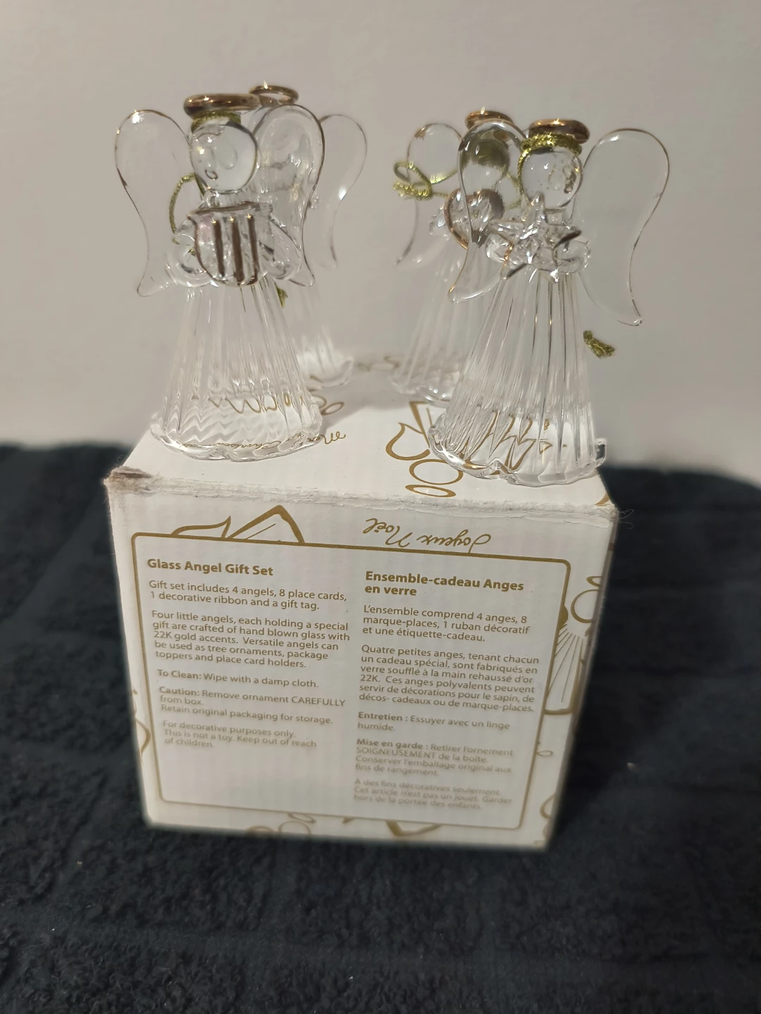Glass Angel Gift Set - 4 Angels, 8 Place Cards