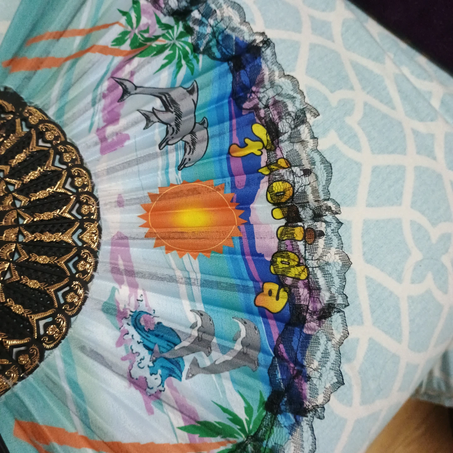 Decorative Hand Fan with Dolphin Print - photo 2