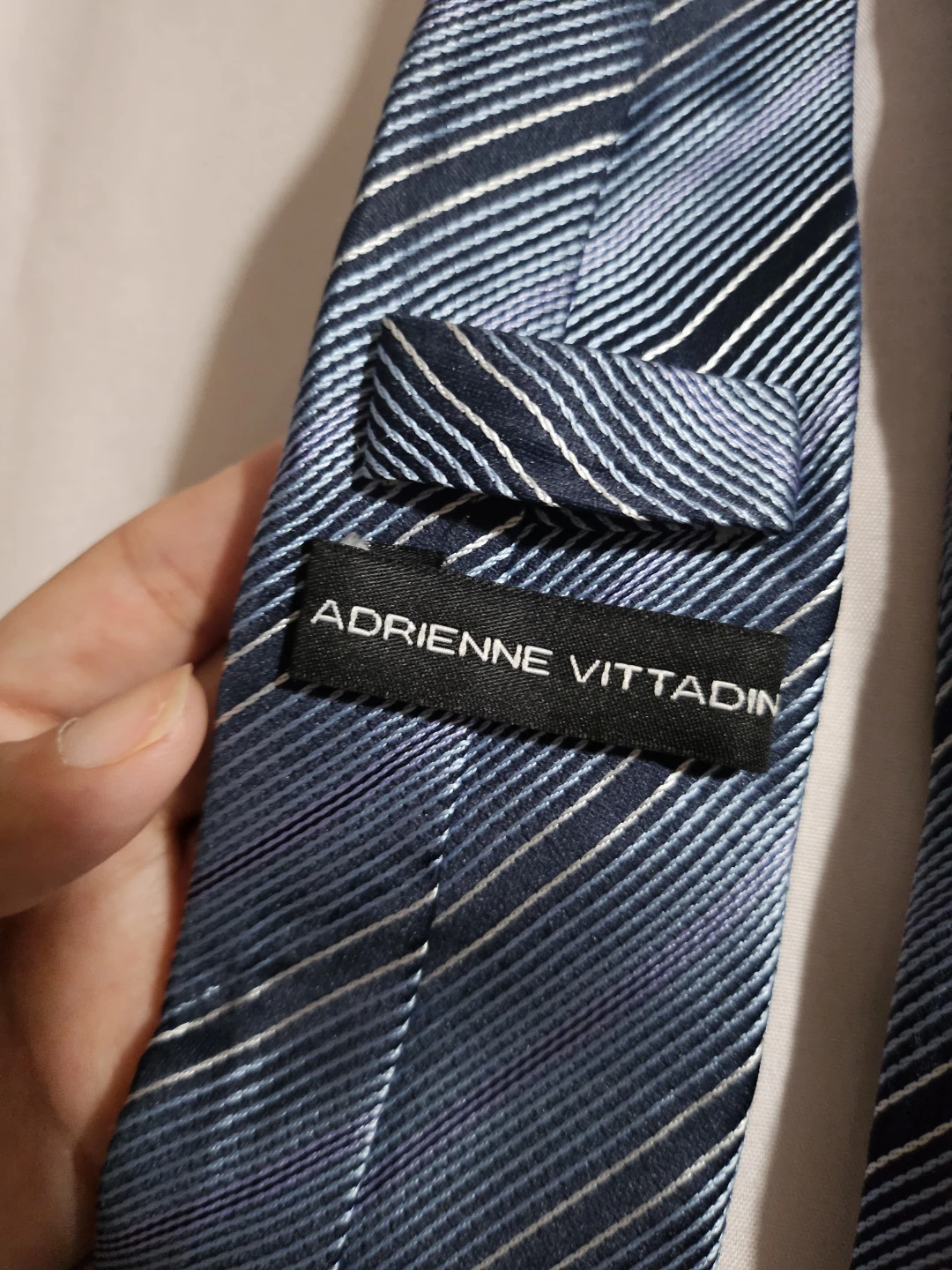 Designer Silk Necktie - Blue & Silver Striped Business Formal