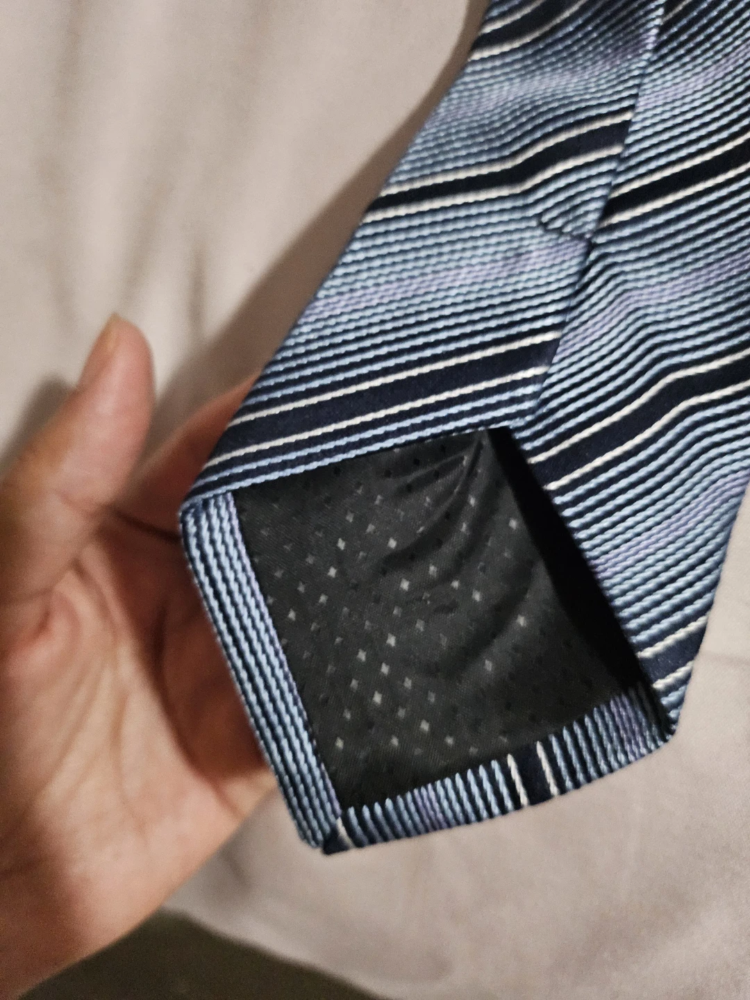 Designer Silk Necktie - Blue & Silver Striped Business Formal - photo 2