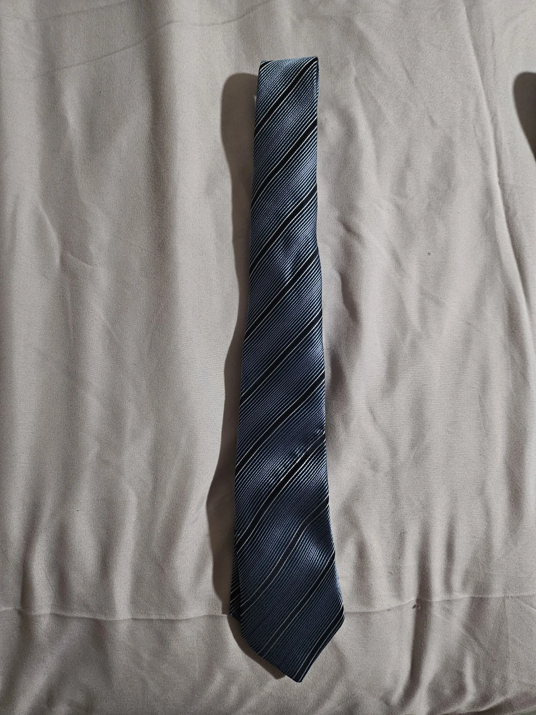 Designer Silk Necktie - Blue & Silver Striped Business Formal - photo 4