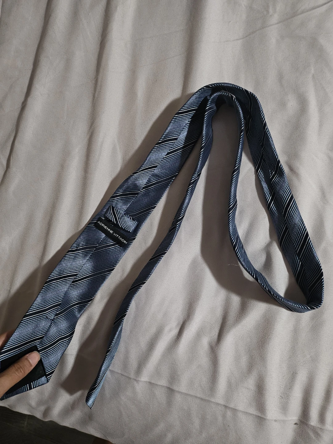 Designer Silk Necktie - Blue & Silver Striped Business Formal - photo 5