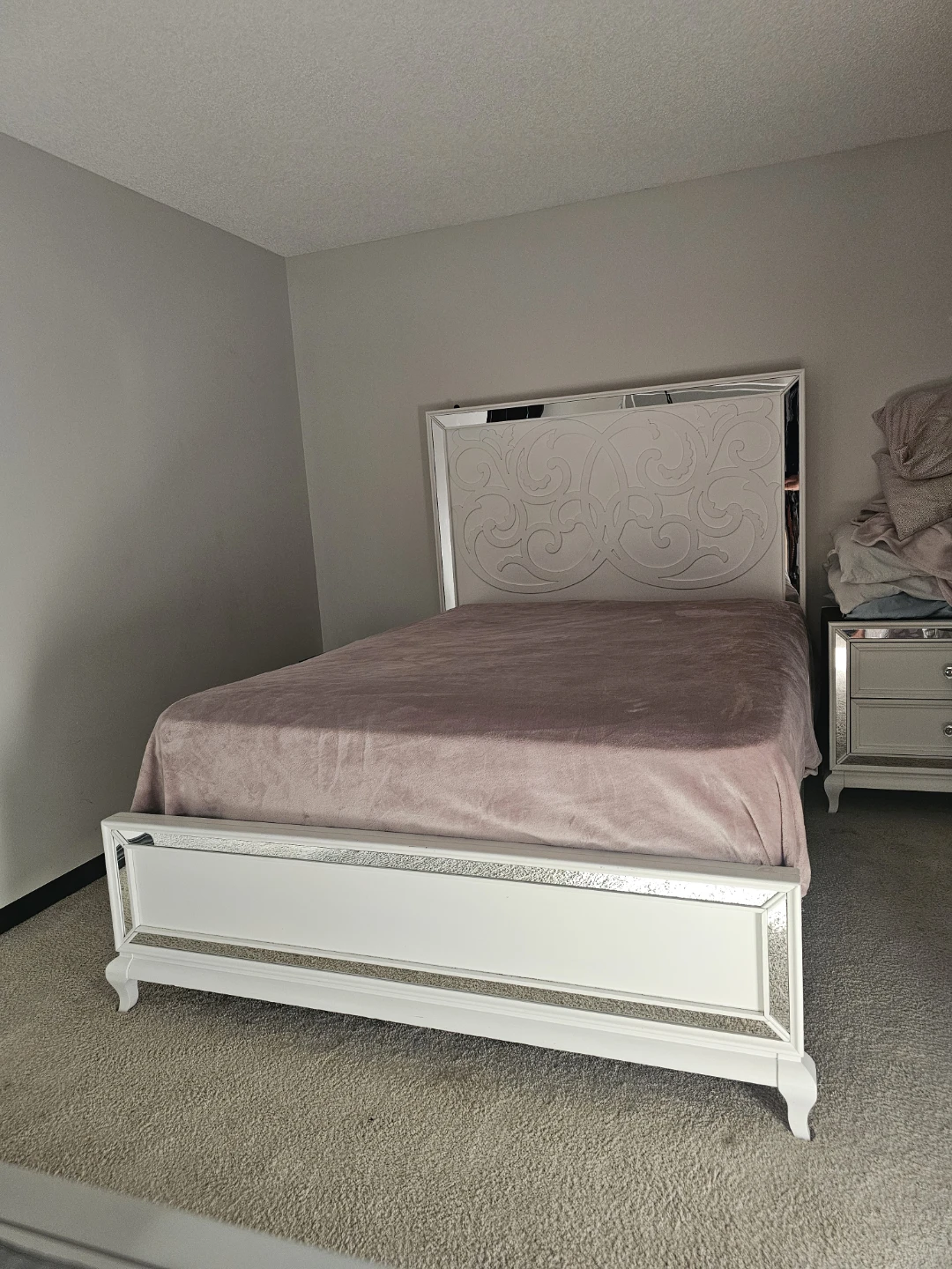 White Bed Frame with Mirrored Accents
