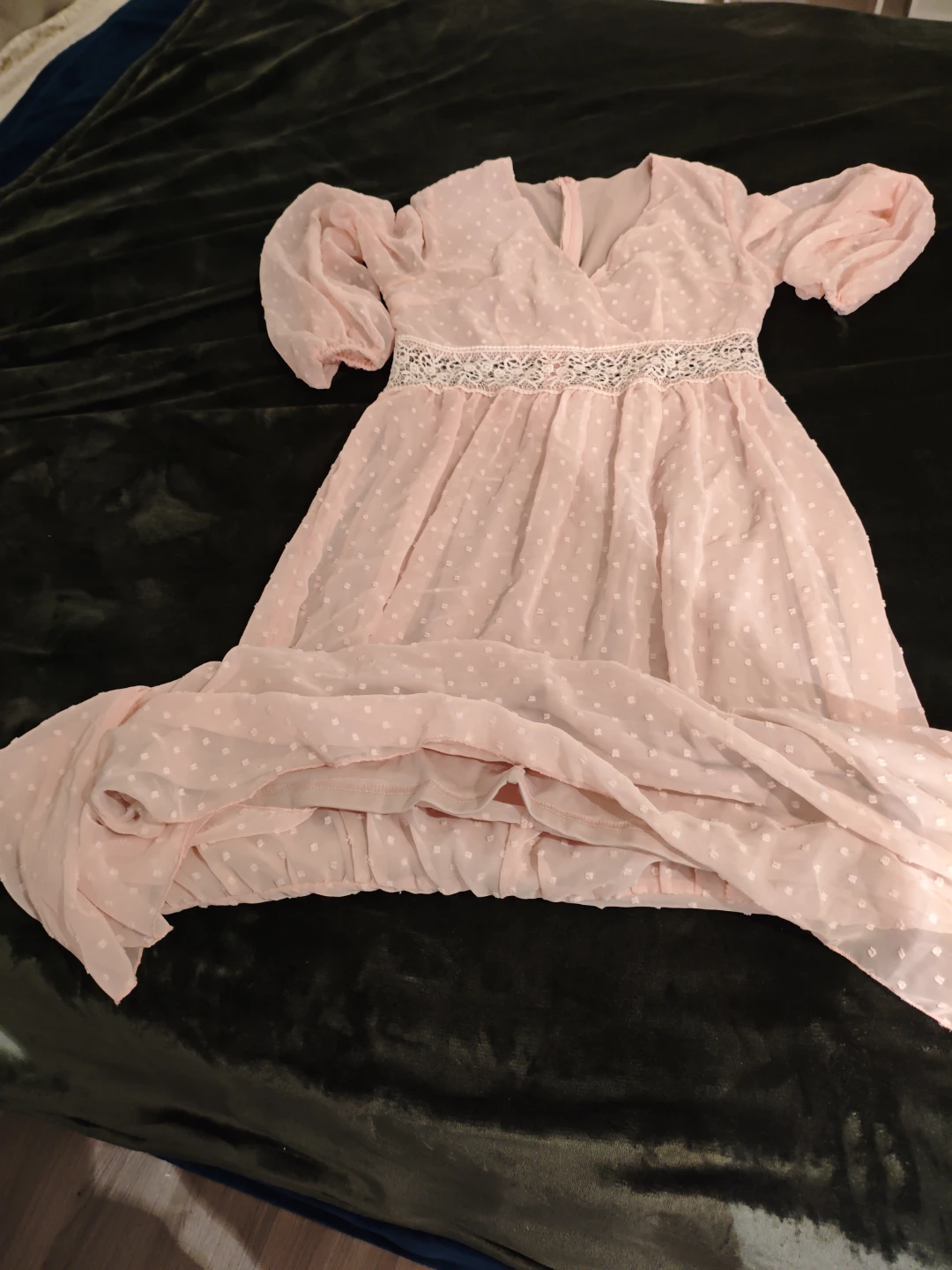 Pink Chiffon Swiss Dot Dress with Lace Waist - photo 3