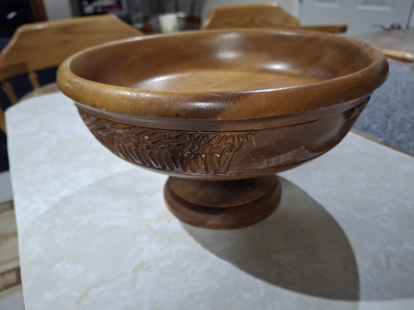 Carved Wooden Pedestal Fruit Bowl