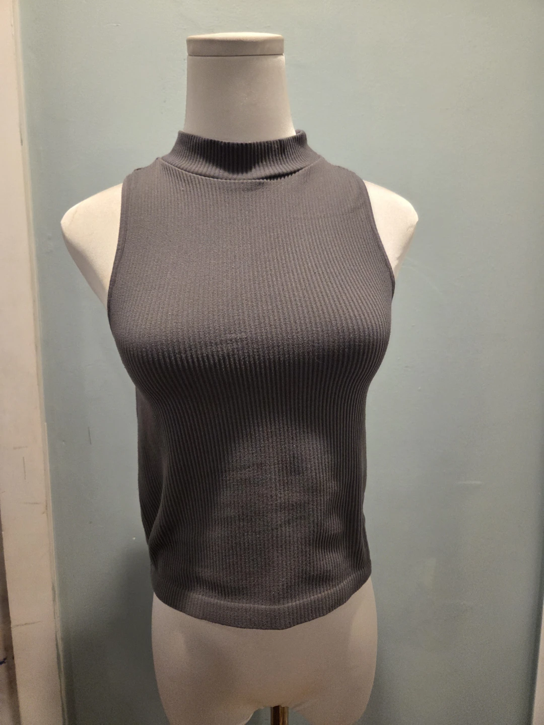 Gypsy + Jade Gray Ribbed Mock Neck Sleeveless Top - photo 2