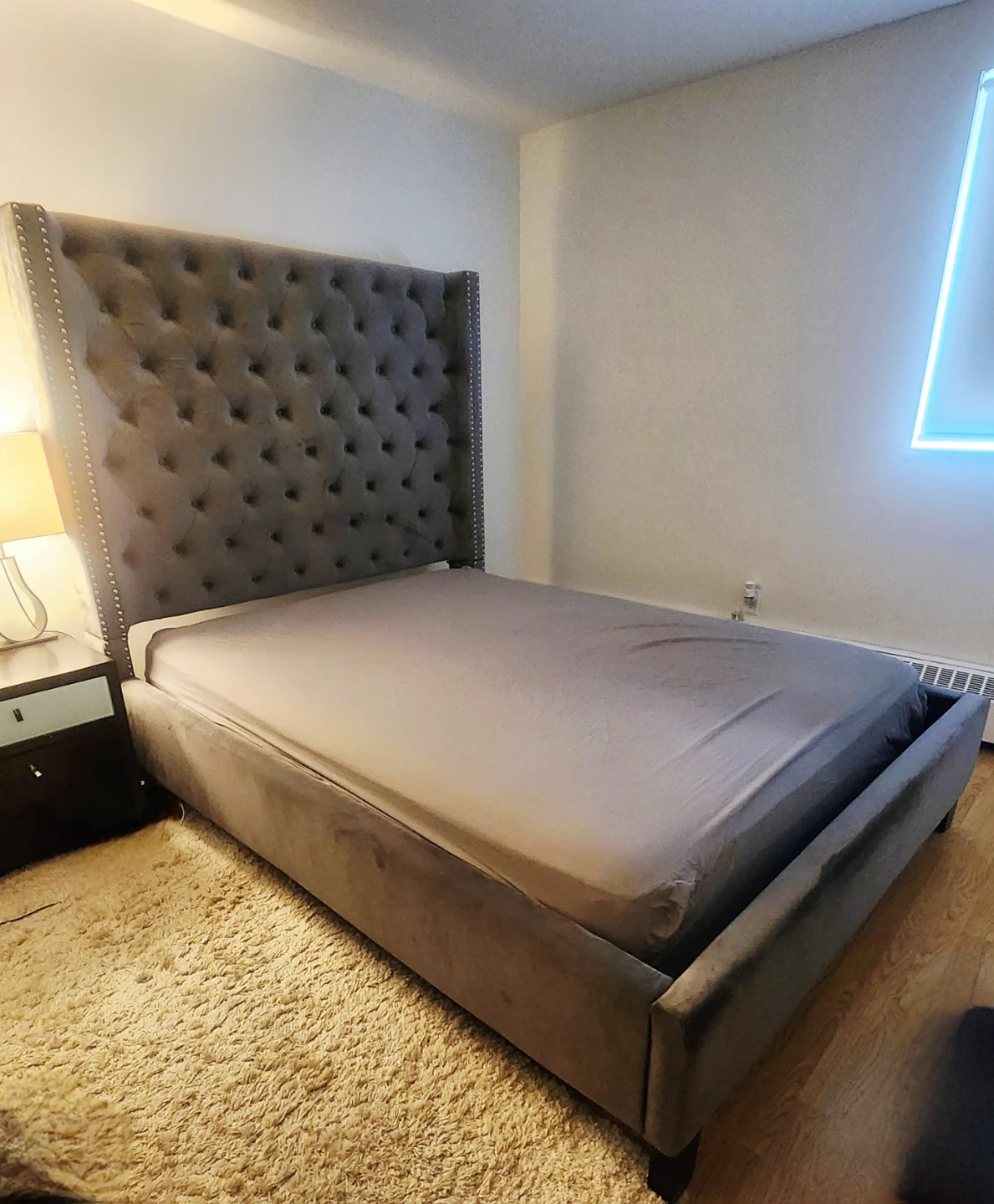 Grey Velvet Tufted Wingback  Queen size Bed Frame and mattress - photo 2