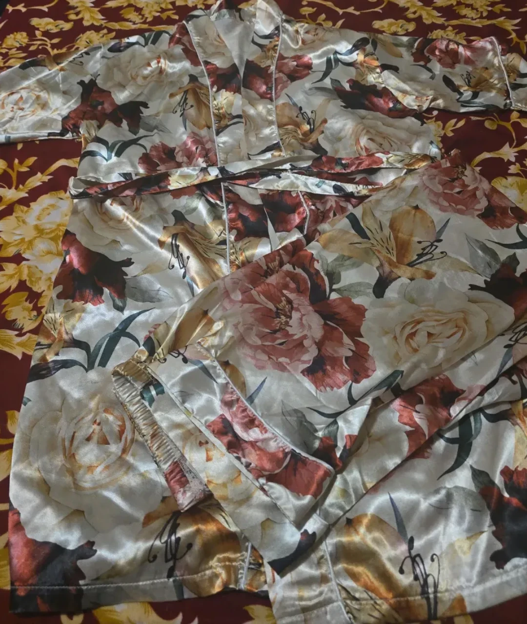New Floral Satin Robe and Pajama Set