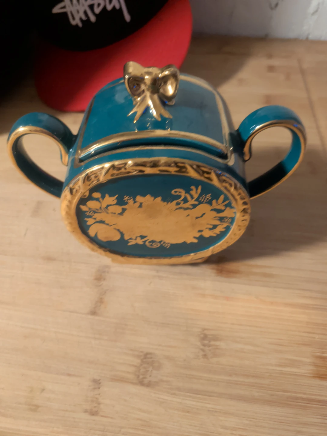 Teal and Gold Decorative Sugar Bowl